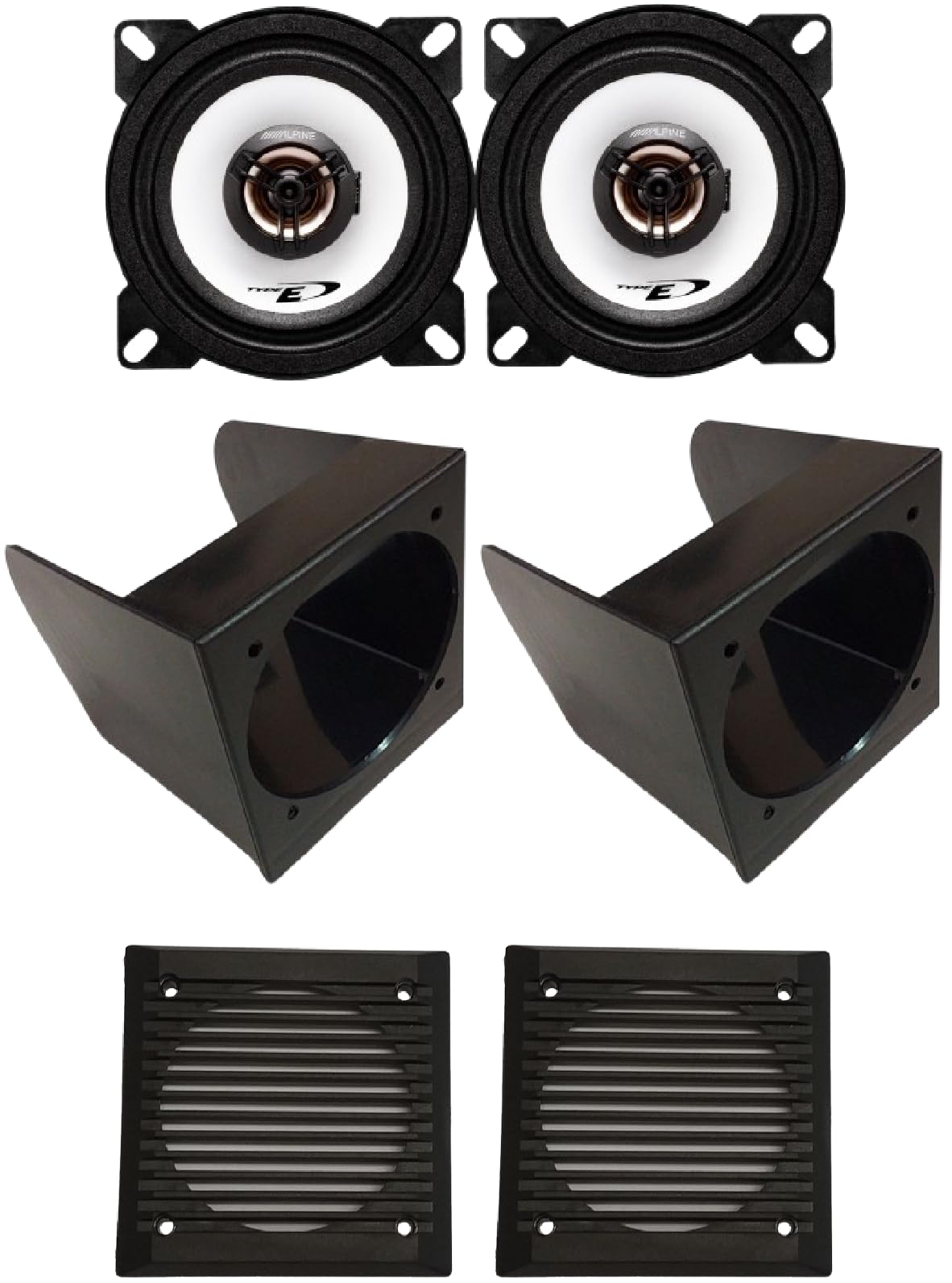 Kit 2 casse ALPINE SXE-1025S per Fiat Panda 141 dal 1986 al 2003 + 2 Box anteriori + 2 Griglie Nere da 10cm