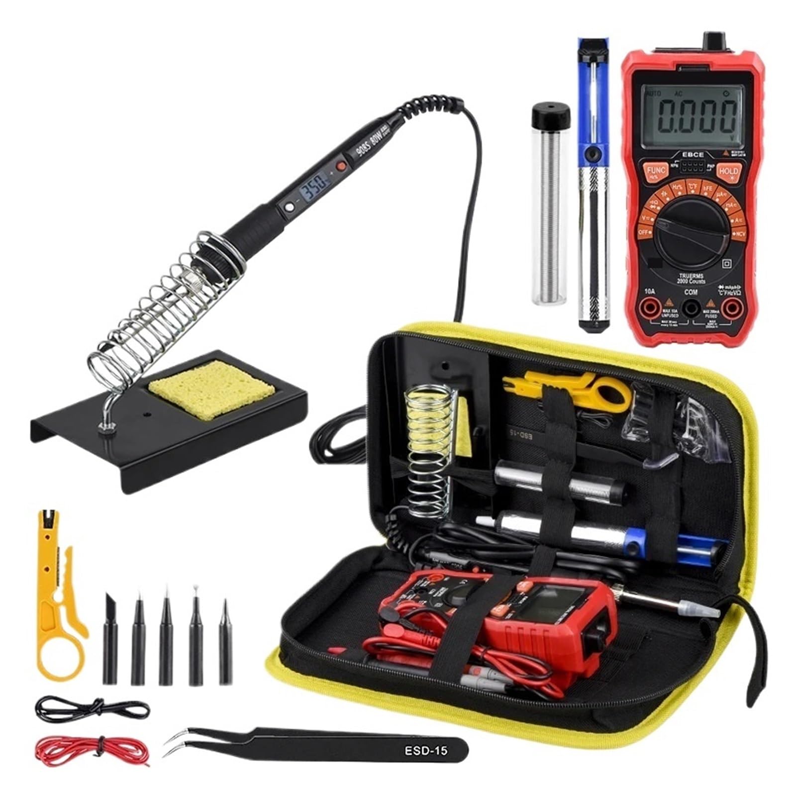 Kit De Pistola For Soldar Con Multímetro Digital, Medidor Voltaje CA/CC 6000 Recuentos, Soldador Luz Flash, Herramienta Soldadura 80W Calentamiento Preciso(Black)