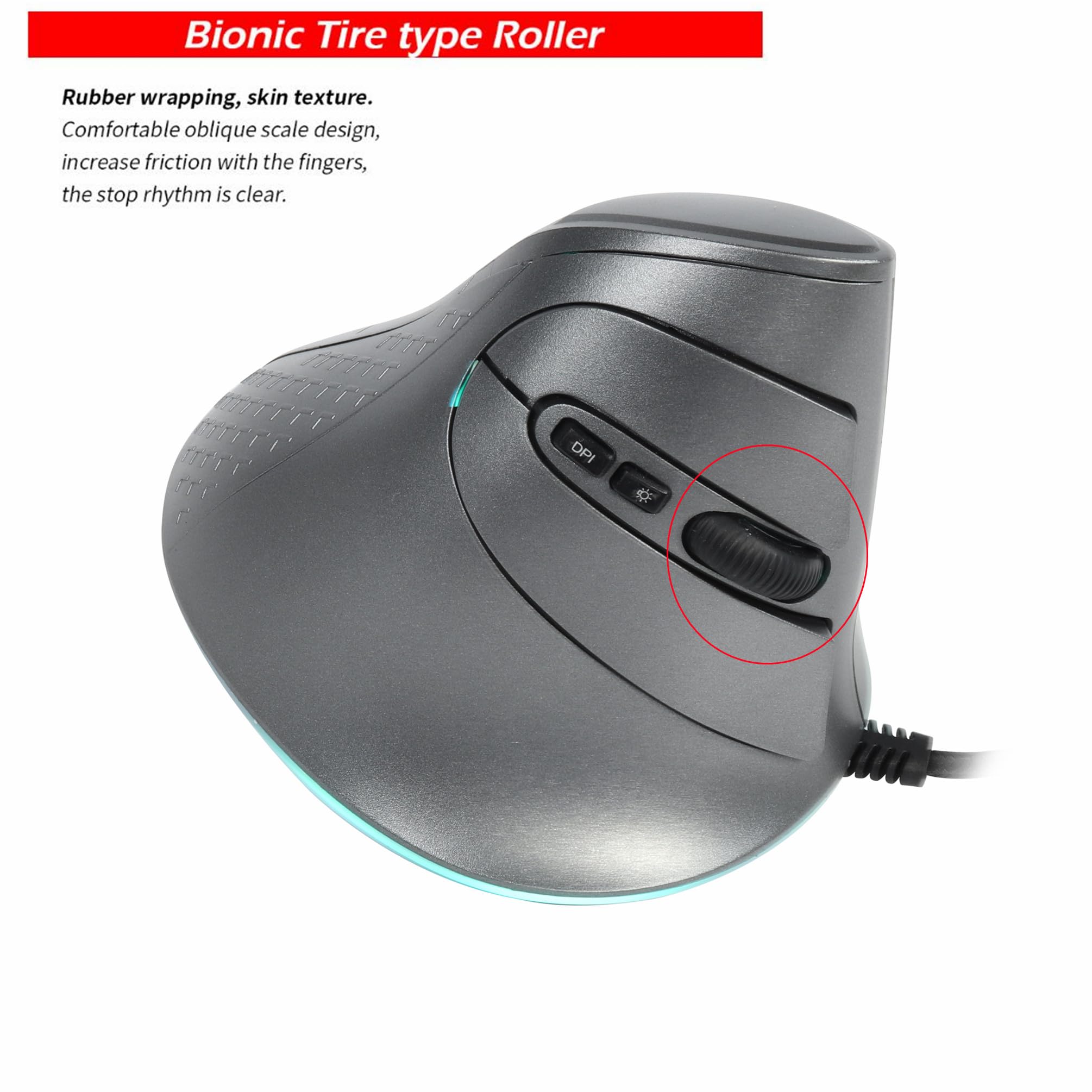 YOCUNKER Mouse verticale con cavo USB, retroilluminazione 11 RGB, 7200 DPI, mouse ottico ergonomico regolabile, 6 pulsanti, riduce l'affaticamento del polso, compatibile con
