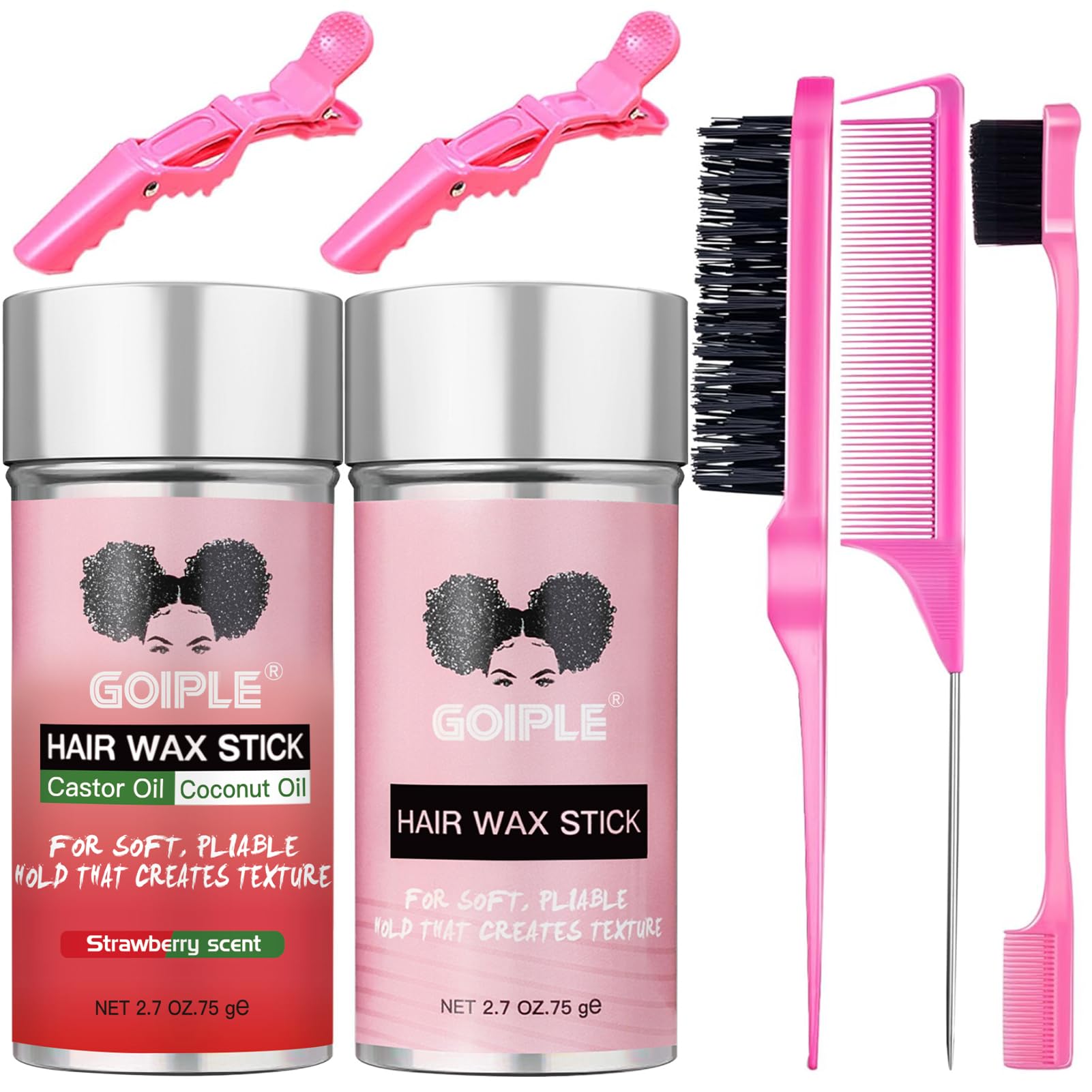 Long-Lasting Hair Pomade and Styling Wax Stick for Black Hair, Wigs, Smoothing & Slick Finish, Edge Frizz Control (2.7 + 2.7 oz)