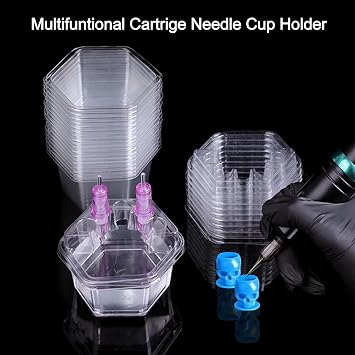 20PCS Hive Cups Disposable Tattoo Cartridge Needle Holder Transparent Needle Holder Plastic Ink Rinse Cups Circle Stand Tattoo Cartridge Tray (Hexagon)