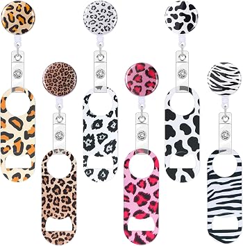 Irenare 6 Pcs Retractable Bar Keys Bartender Bottle Openers, Leopard