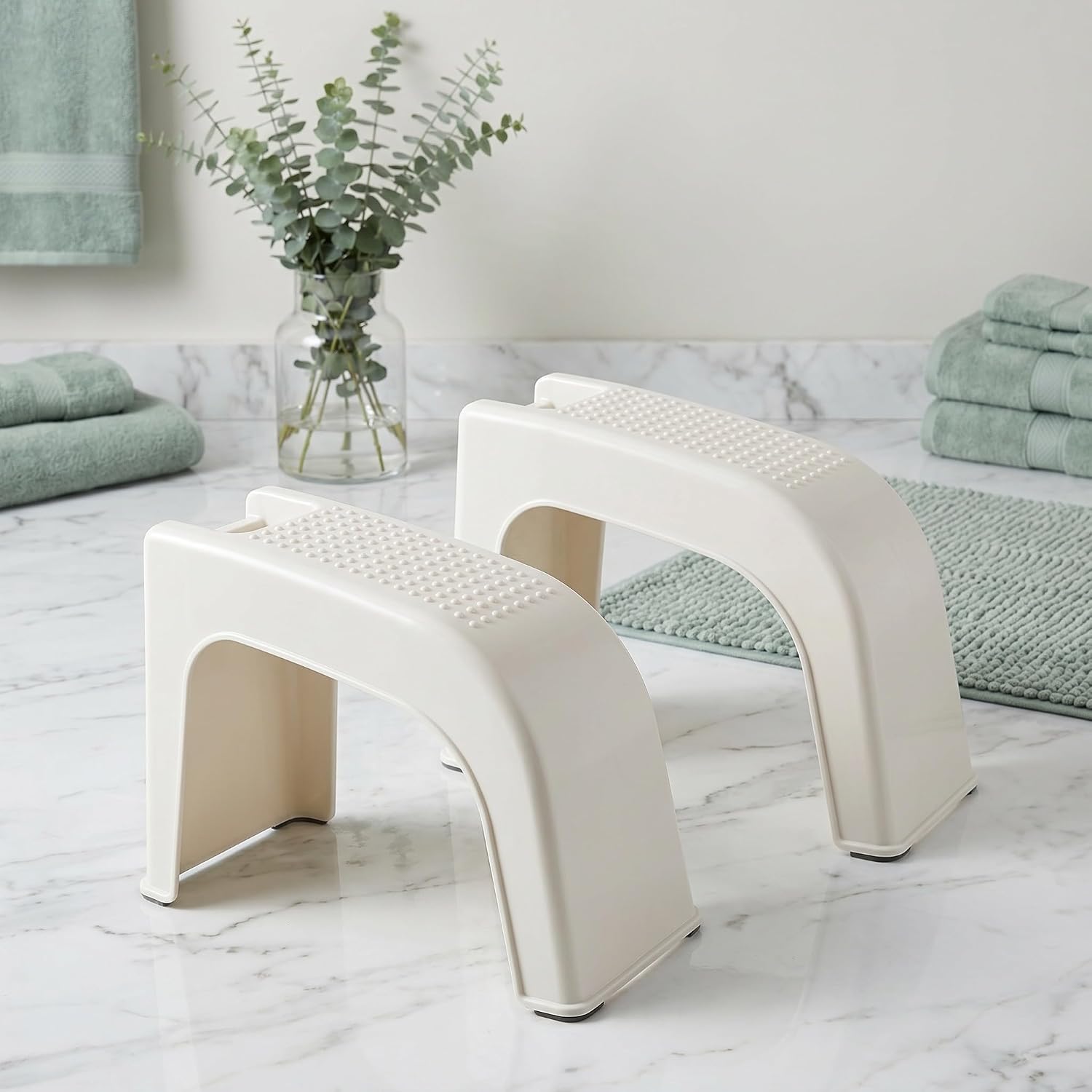 2pcs Beige Plastic Foot Stools for Bathing and Shaving Legs with Built-in Storage Box, Non-Slip Raised Base, and Spacious Antislip Platform for Women and Nail Technicians