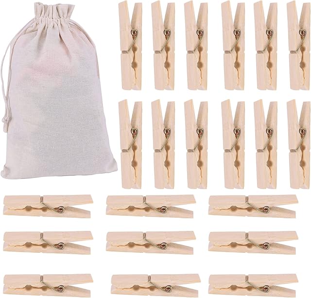 20 Pcs Clothes Pegs for Washing Line with Bag Strong Clothes Pegs Bag Heavy Duty Wooden Pegs and Bag Wood Washing Pegs and Holder Laundry Pegs Clothespins Wooden Clips for Clothes Craft DIY Photo