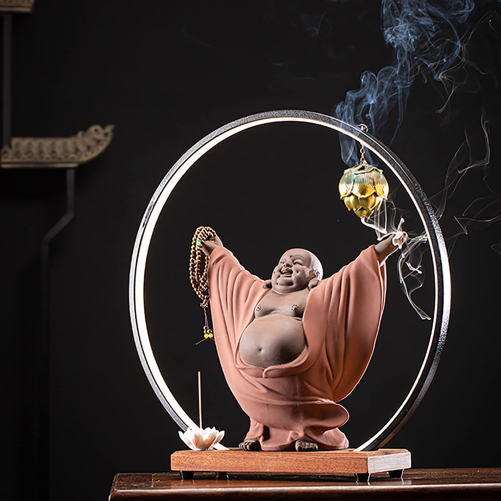 Statue Bouddhiste Roue Du Dharma – Décoration Tibétaine Résine – Symbole Feng Shui Maison & Bureau – 17 Cm