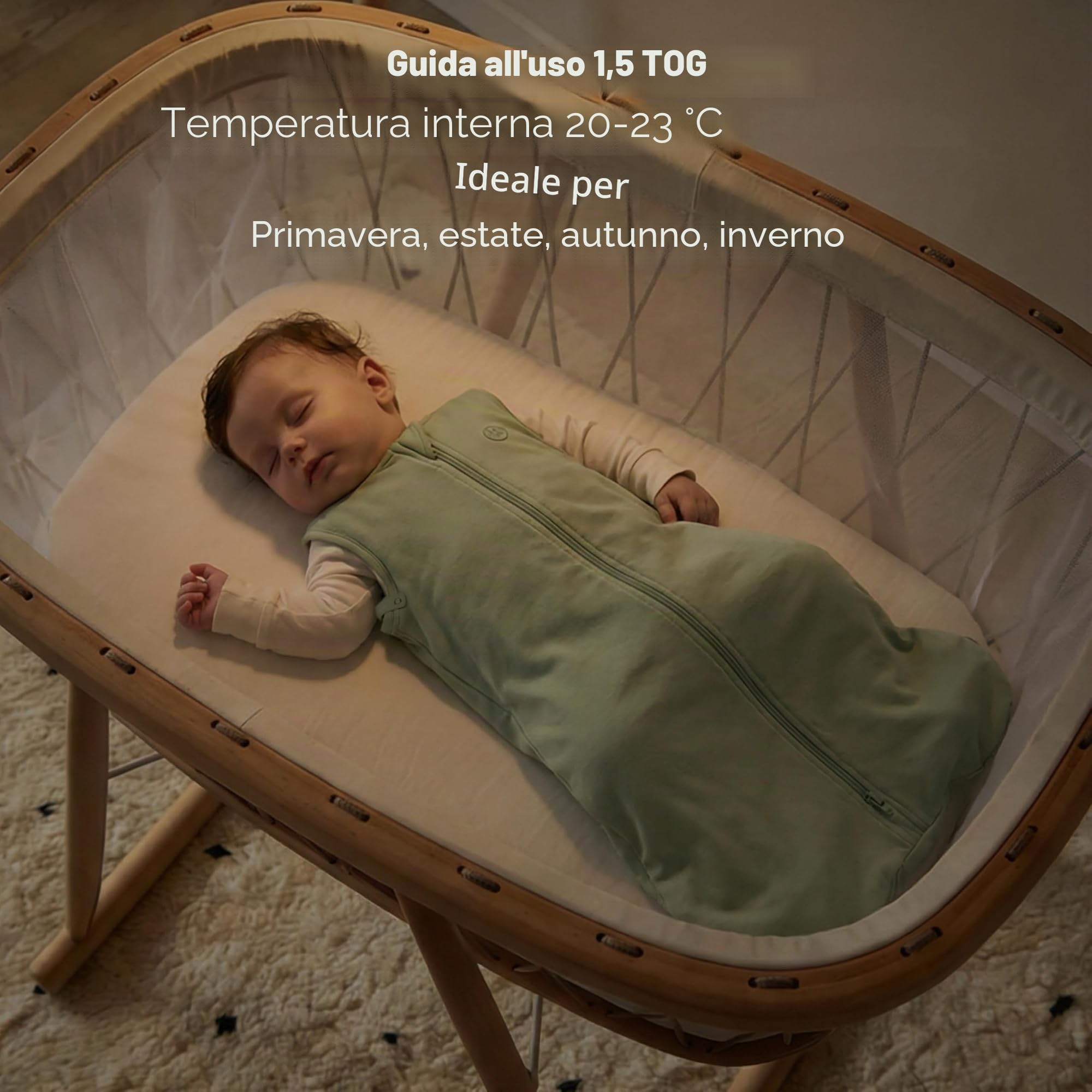 momcozy Sacco Nanna Per Bebè, 1,5 TOG In Fibra Di Bambù, SnapFit Regolabile Sotto Le Ascelle, Fondo Ampio Per Movimento Naturale, Zip A Doppio Cursore Con Protezione