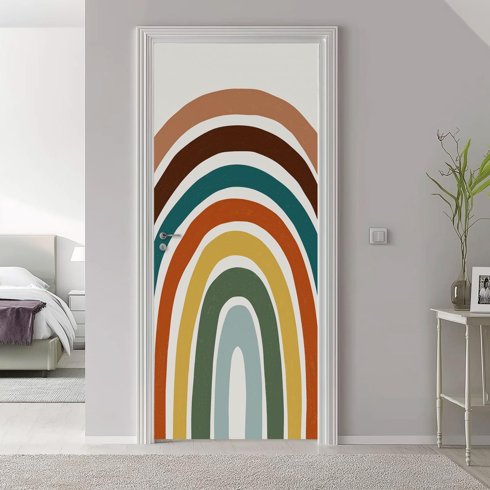 Naklejka na drzwi, samoprzylepna, 80 x 210 cm, prosty plakat na drzwi - tęczowe paski, trwała i wodoszczelna, fototapeta, folia na drzwi, kolorowa naklejka 3D "zrób to sam" na drzwi do toalety, pokoju