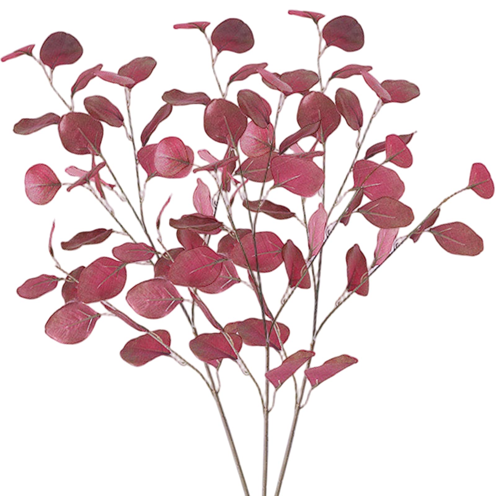 Bemonew Eucalyptus Leaves Artificial 3 Branches Faux Eucalyptus Stems Autumn Leaves 35 Inch Silk Flowers Artificial Stems Red Color Low Maintenance Fall
