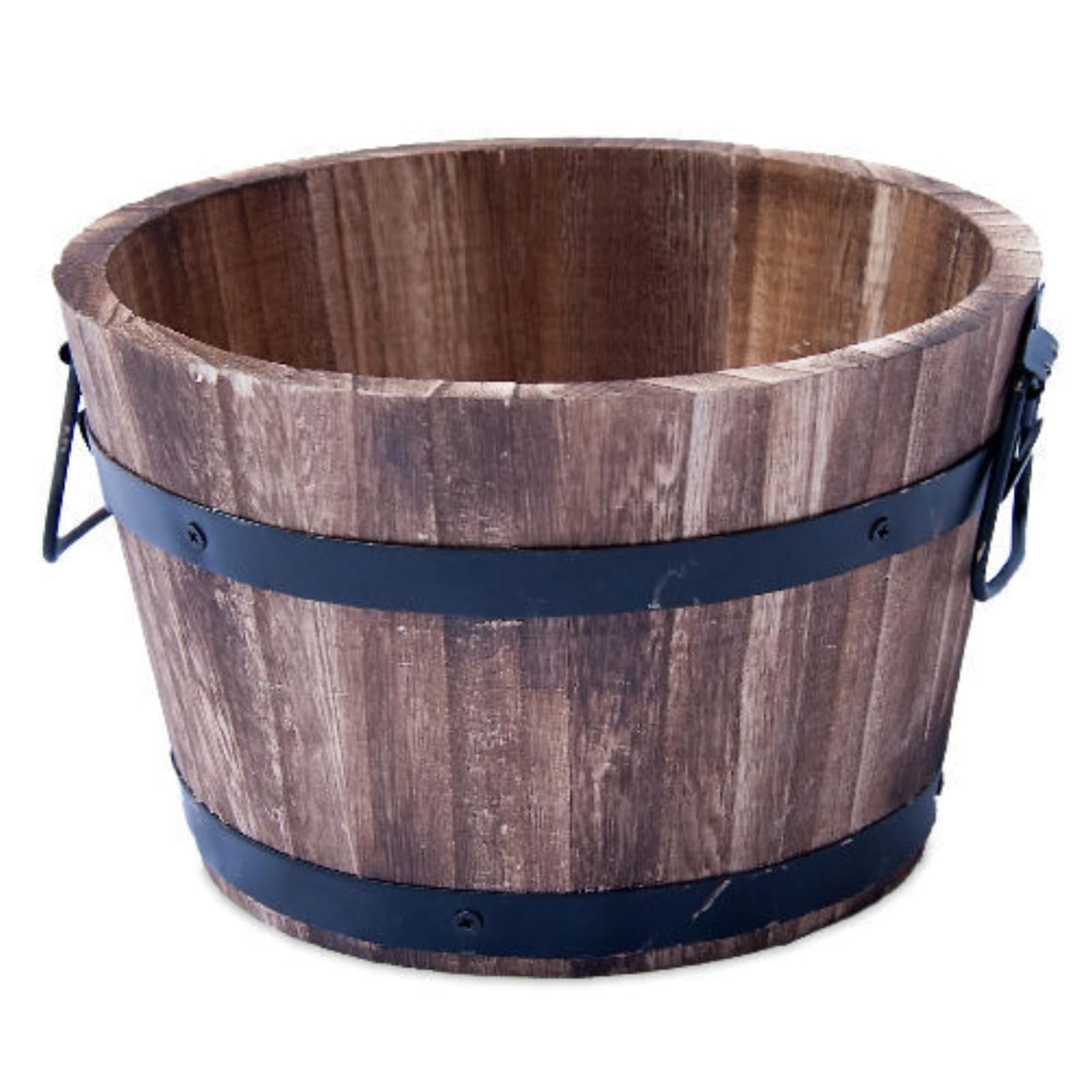 Fyne-Finds Round Burnt Wood Whiskey Barrel Planter 30cm, 12inch Garden Plant Pot with Handles Outdoor Tub