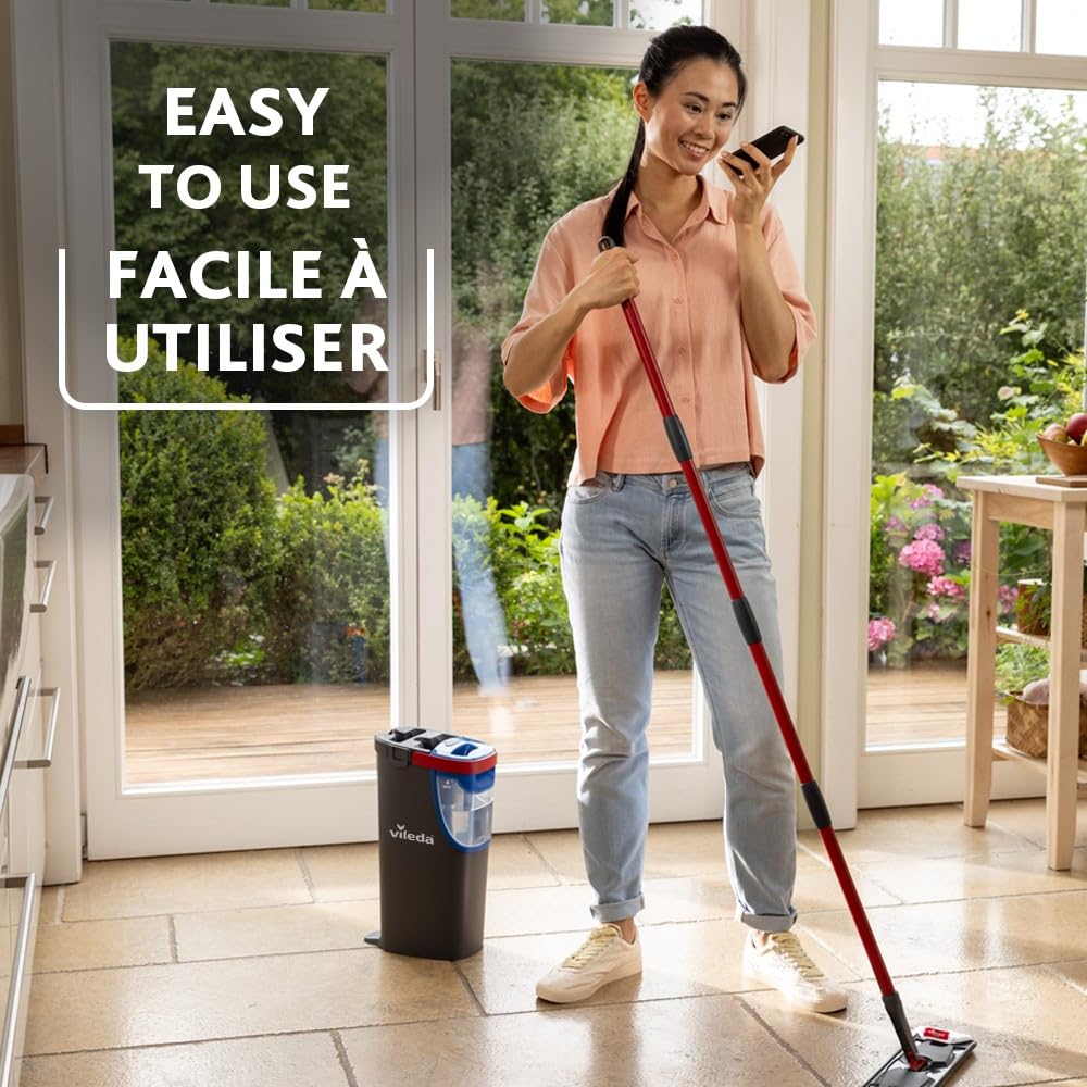 Vileda H2prO Ensemble | Séparation de l'eau 100 % propre et sale | Balai mural, outil de nettoyage de plinthe | Tête de balai microfibre réutilisable lavable en machine