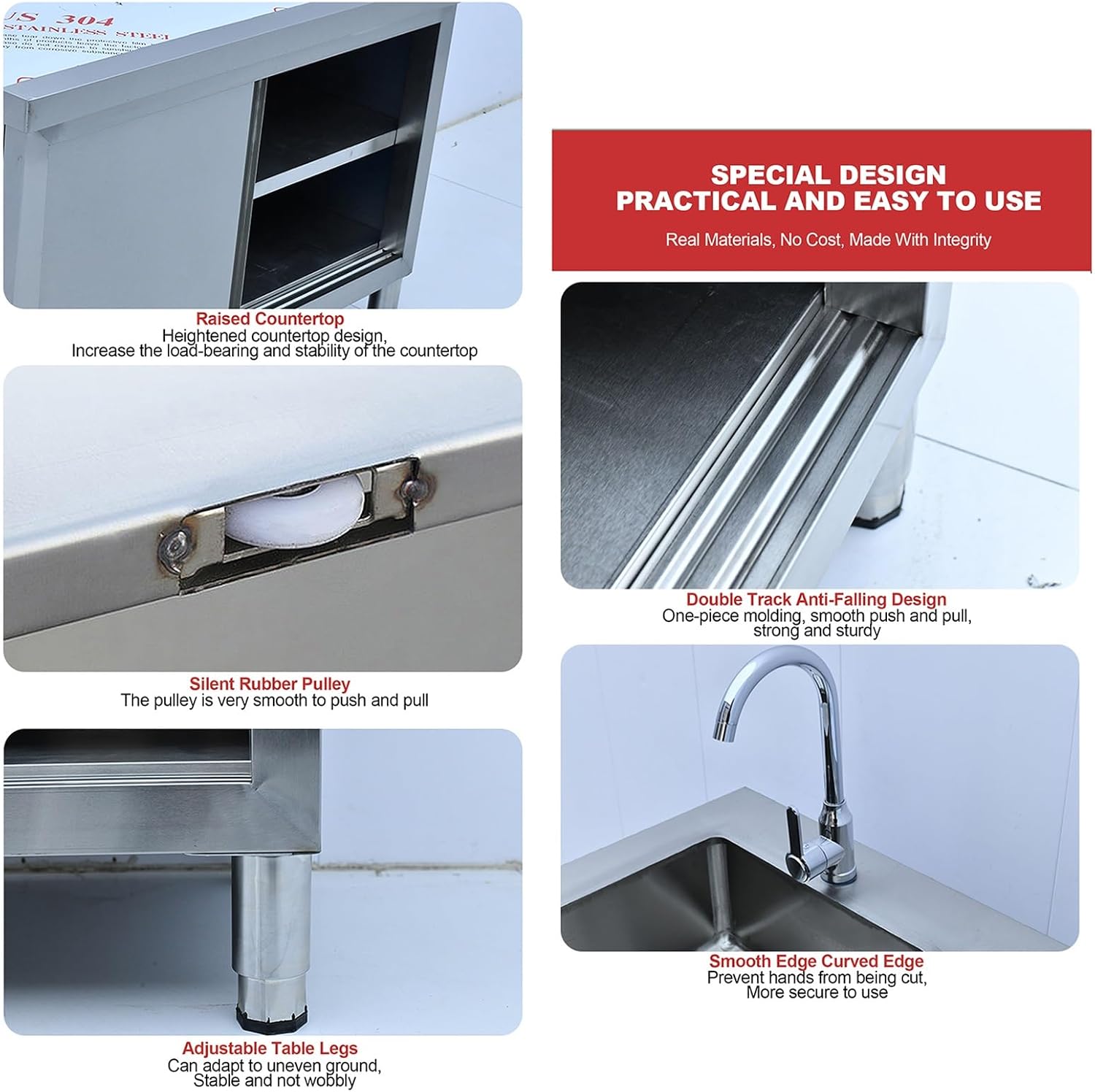 Outdoor Stainless Steel Sink,with Cabinet Freestanding Utility Sink,Laundry Sink,with Hot Cold Water Tap,w/Workbench & Storage Shelves,for Restaurant Cafe Bar Hotel Garage Laundry Room(120x60x80cm)