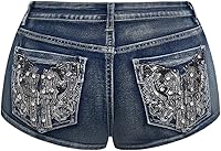 SOLYHUX Women's Y2K Sparkly Rhinestone Skinny Mini Denim Shorts - Festival Rave Outfits