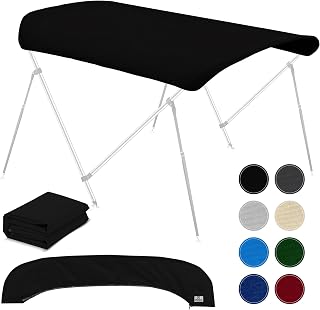 Universal 2 Bow Bimini Top Replacement Canvas, 900D Boat Canopy Sun Shade Cover with Storage Boot, Fits Most Small Boats & Inflatable Boats, No Frame Kit, 63" L x 39"-55" W (Black)