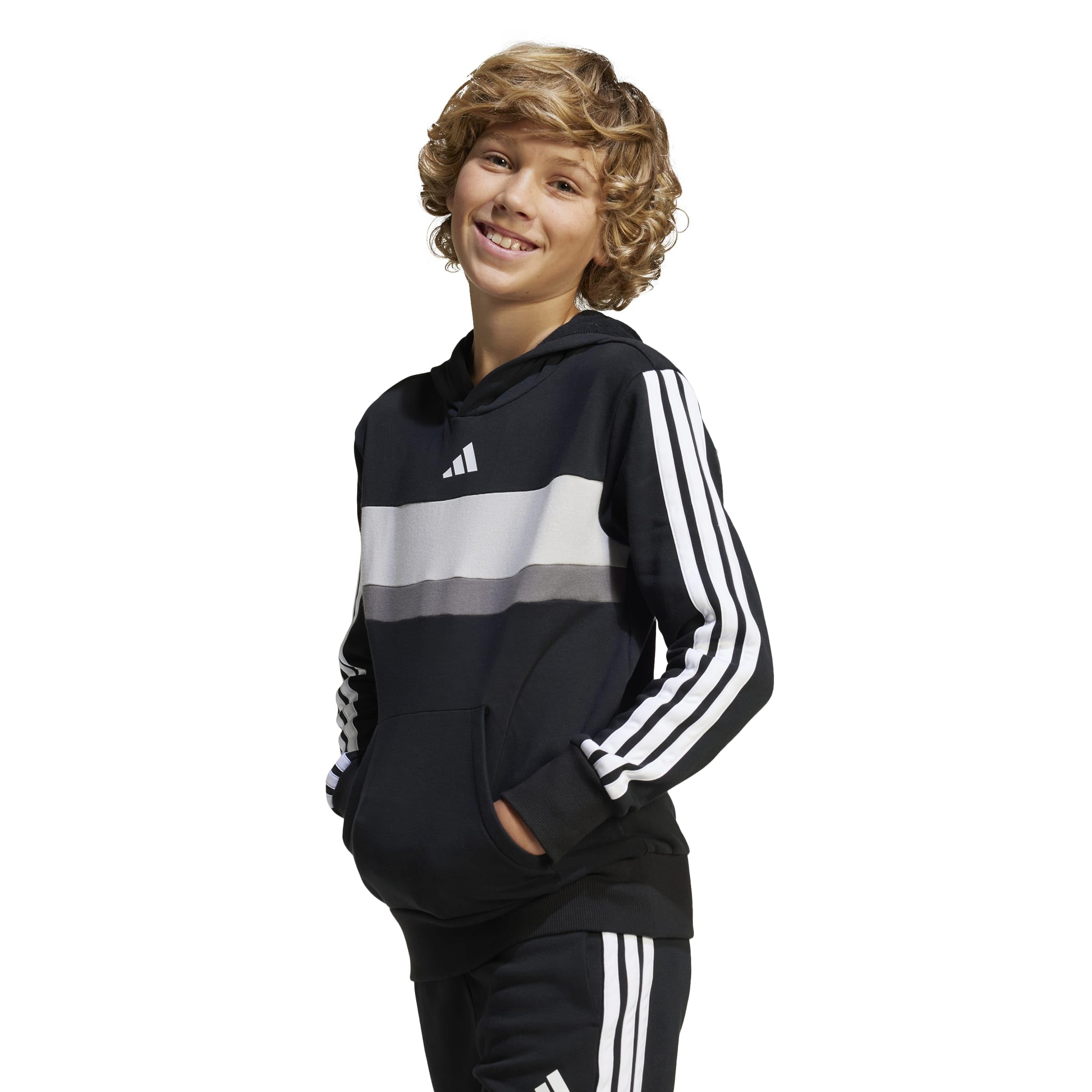 adidas Seasonal Essentials Tiberio 3 Stripes Fleece Hoodie Sudadera con Capucha Unisex niños (Pack de 1)