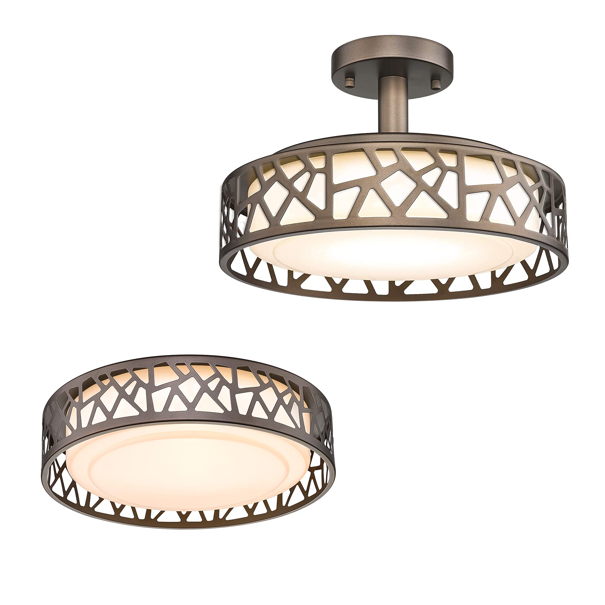 VICNIE 12 inch Flush Mount Ceiling Lights and 14 inch Semi Flush Mount Light Fixture, ETL Listed for Kitchen, Hallway, Bedroom, Stairways (Oil Rubbed Bronze Fihished Metal Body and Acrylic Shade)