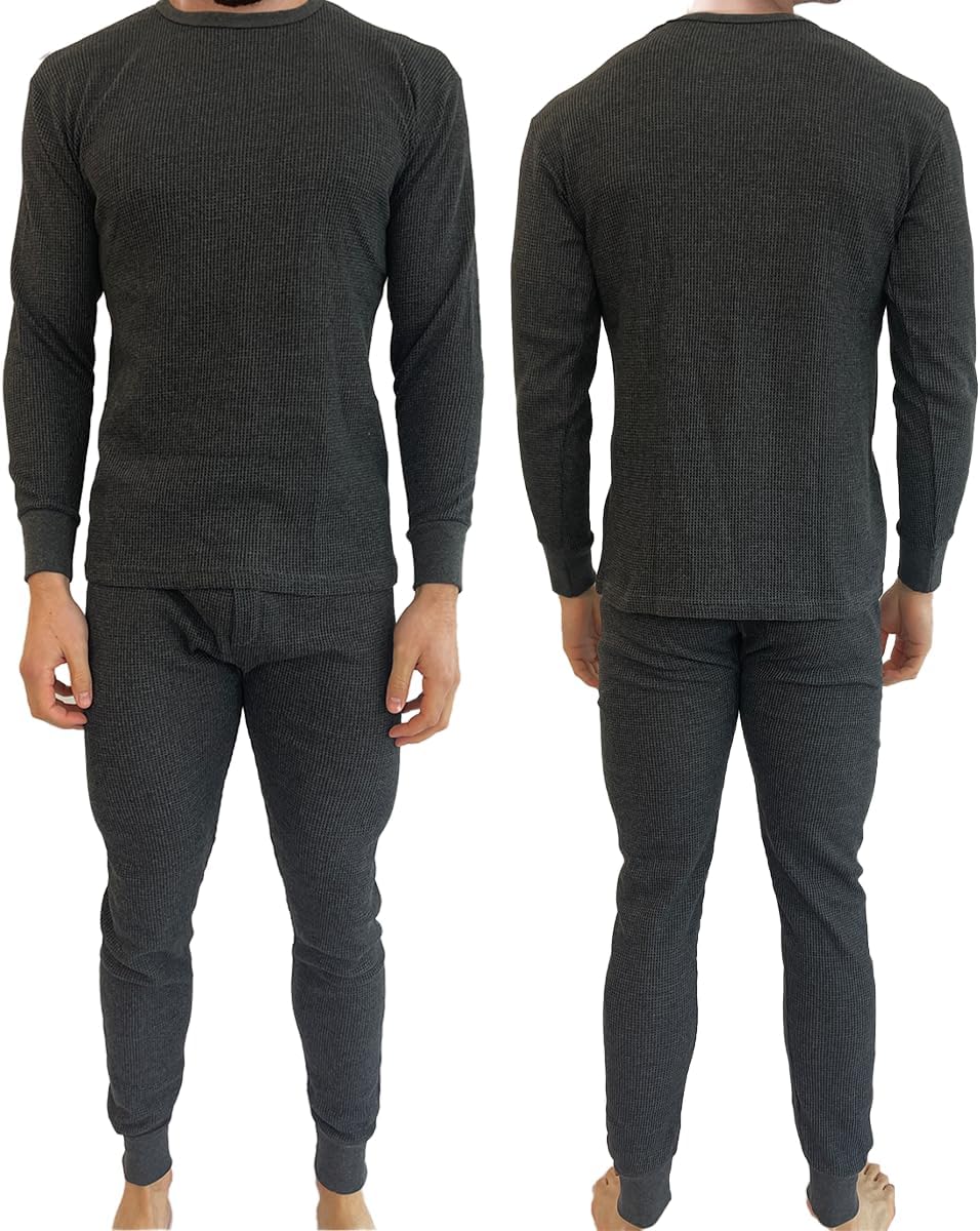 BROOKLYN VERTICAL Mens 2-Piece Waffle Thermals Set | Long Sleeve Shirt, Pants | Thermal Base Layer Set for Cold Weather