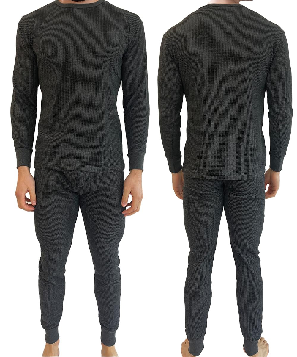 BROOKLYN VERTICAL Mens 2-Piece Waffle Thermals Set | Long Sleeve Shirt, Pants | Thermal Base Layer Set for Cold Weather