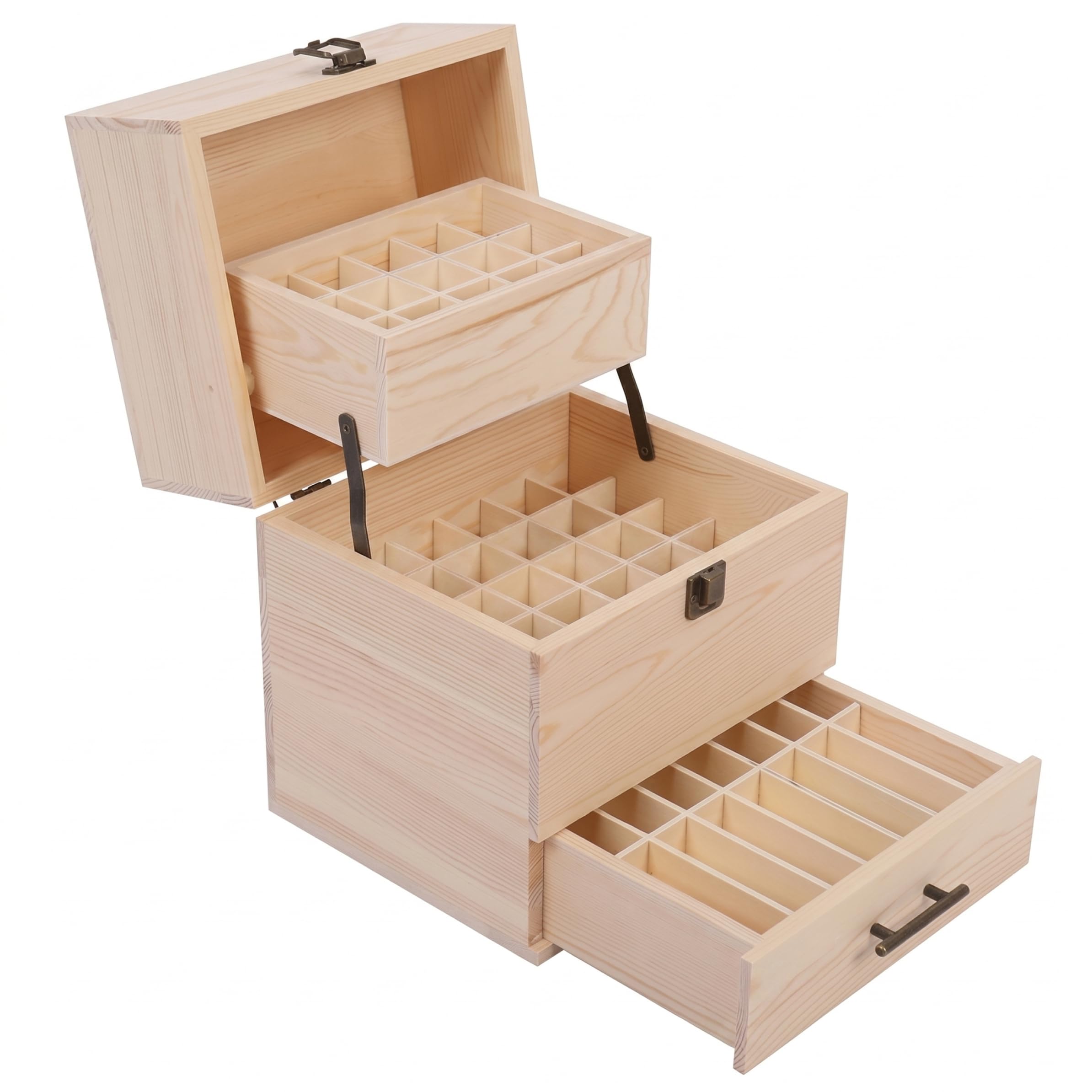 Sjfbebsy Essential Oil Organizer, 59-Slot Essential Oil Storage 3-Tier Drawer Style Wooden Box for Nail Polish, Lipsticks and Perfumes | Storage