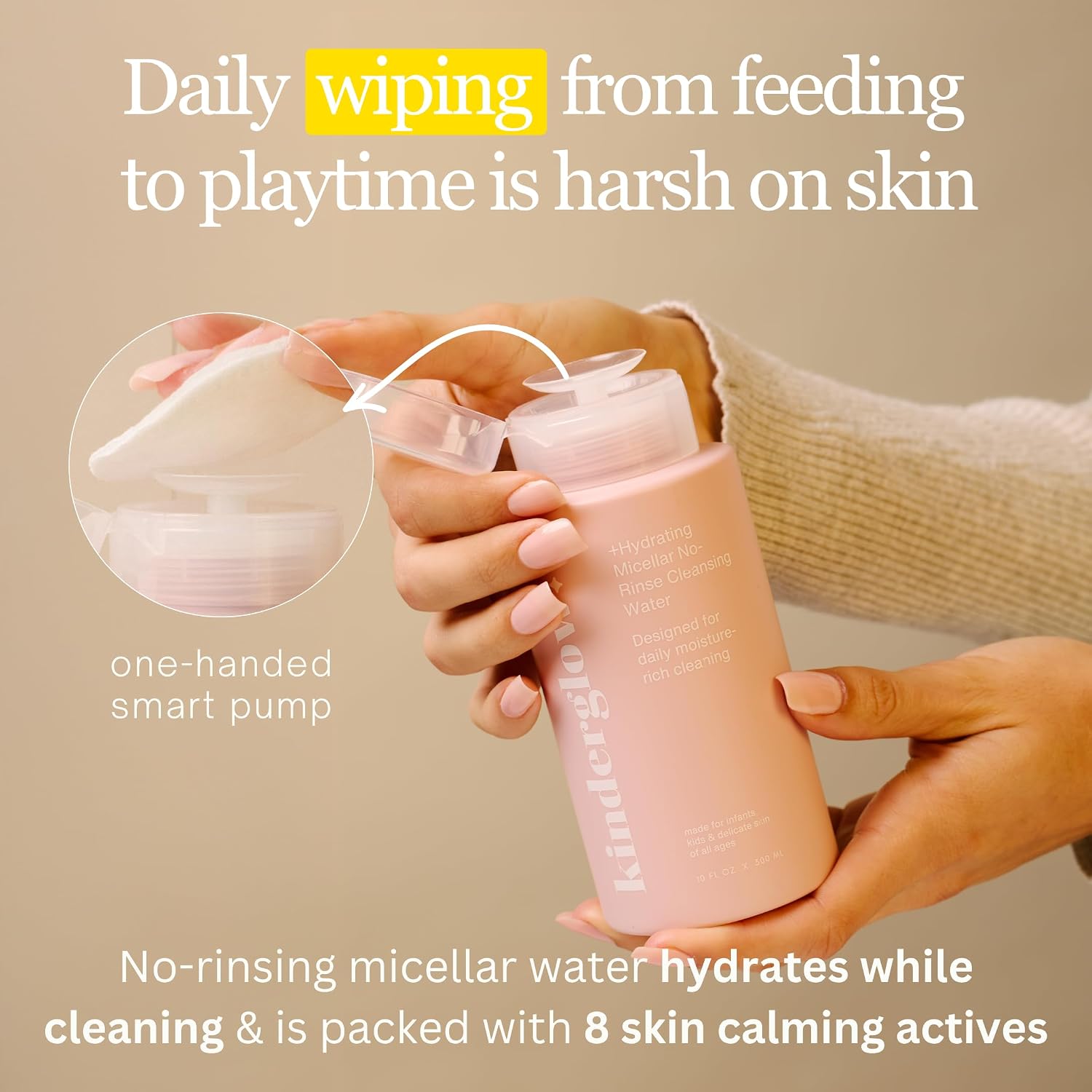 Cica Calm & Clean Hydrating Micellar Water | Baby Cleansing Water - Softer Than Baby Wipes, Non-Toxic - Made With Natural Cica & Calendula - One Hand Smart Pump - No Rinse