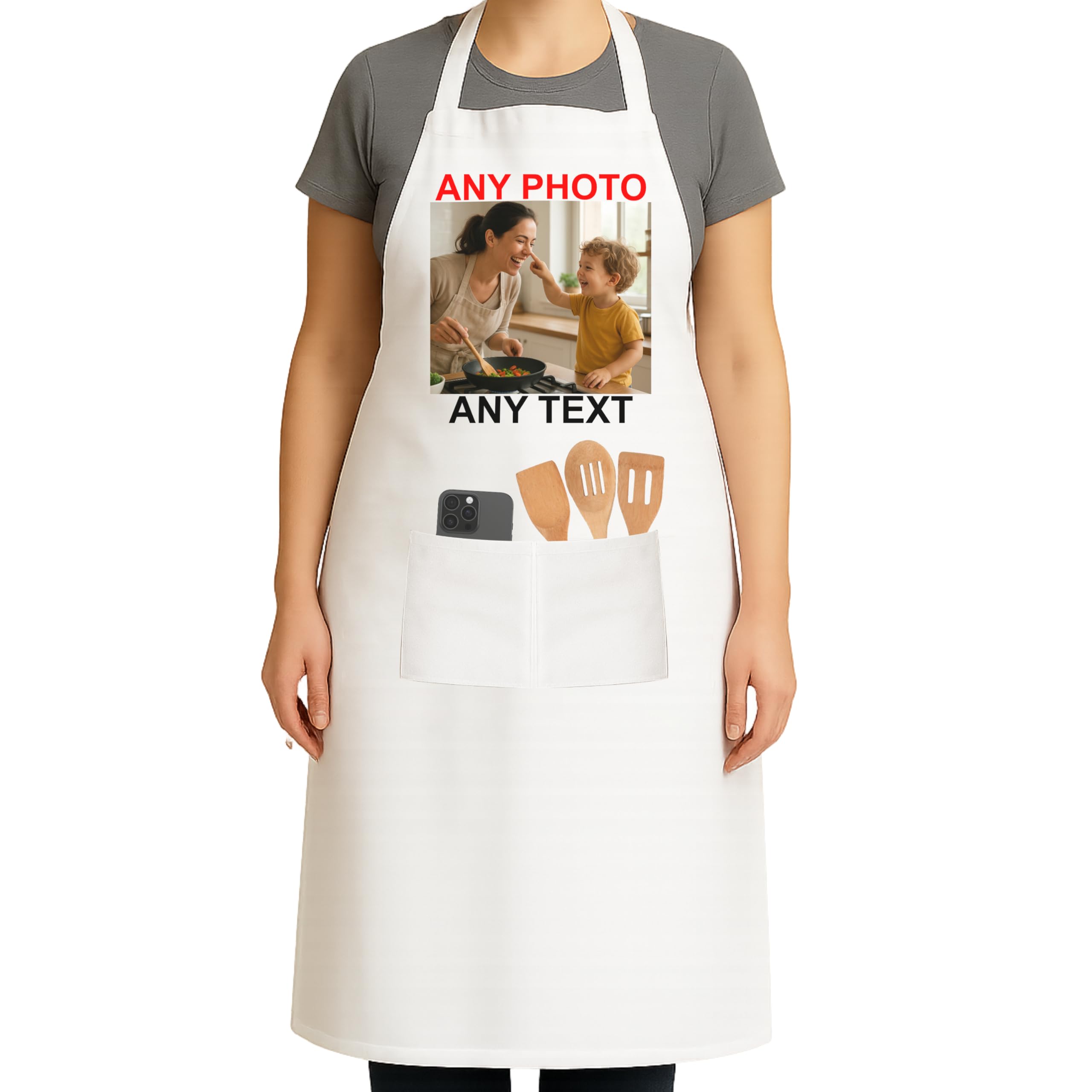 PB TECH Personalised Apron Custom Printed Any Logo Any Text Photo Customise for Home Kitchen, Restaurant, Coffee house Gift For Mothers Day, Gift For Her, Apron For Women