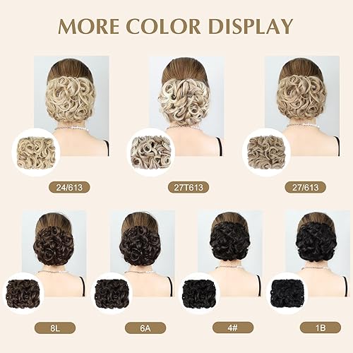 Miniatura 7 de HANYUDIE Peines de extensión de moño desordenado en moño desordenado, pieza de pelo para mujer (rubio miel degradado a rubio decolorado)