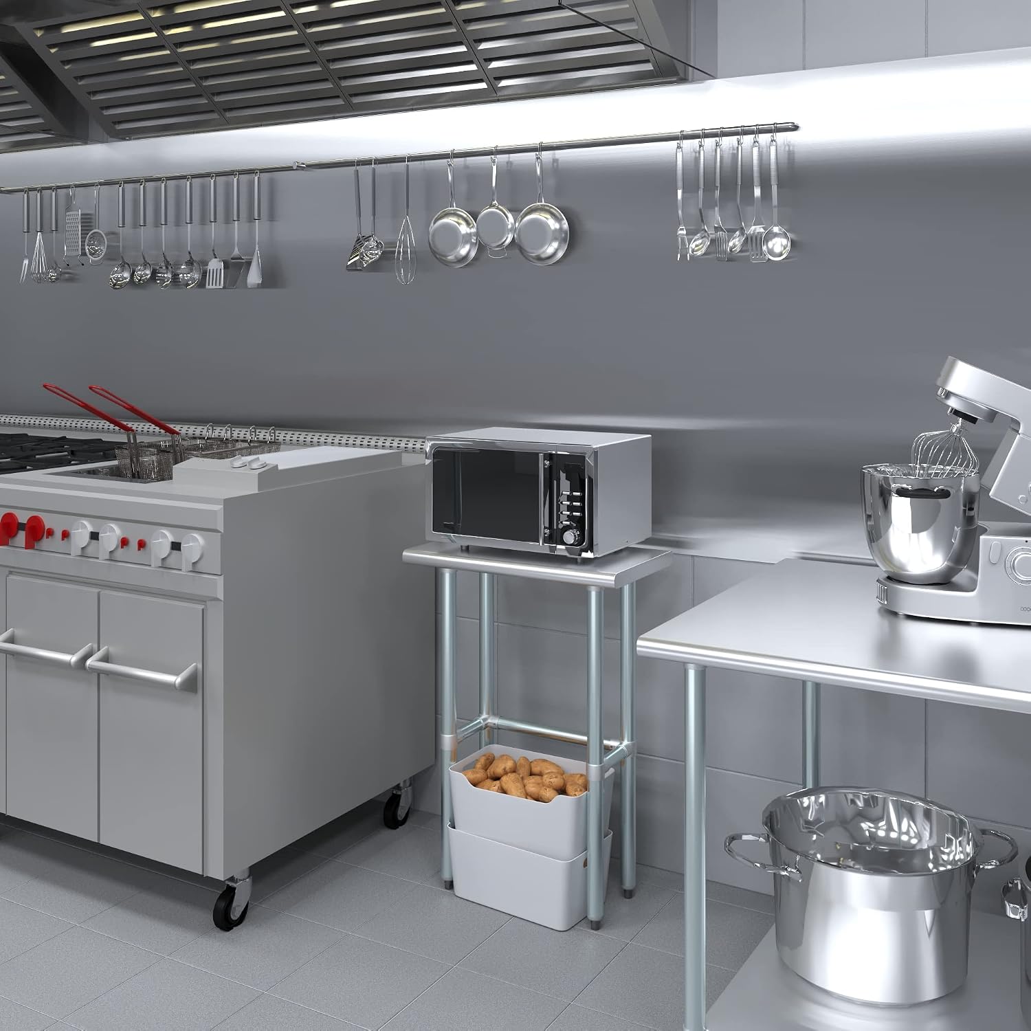 AmGood Stainless Steel Work Table Open Base | Metal Work Bench (Stainless Steel Table Open Base, 24" Long x 14" Deep)