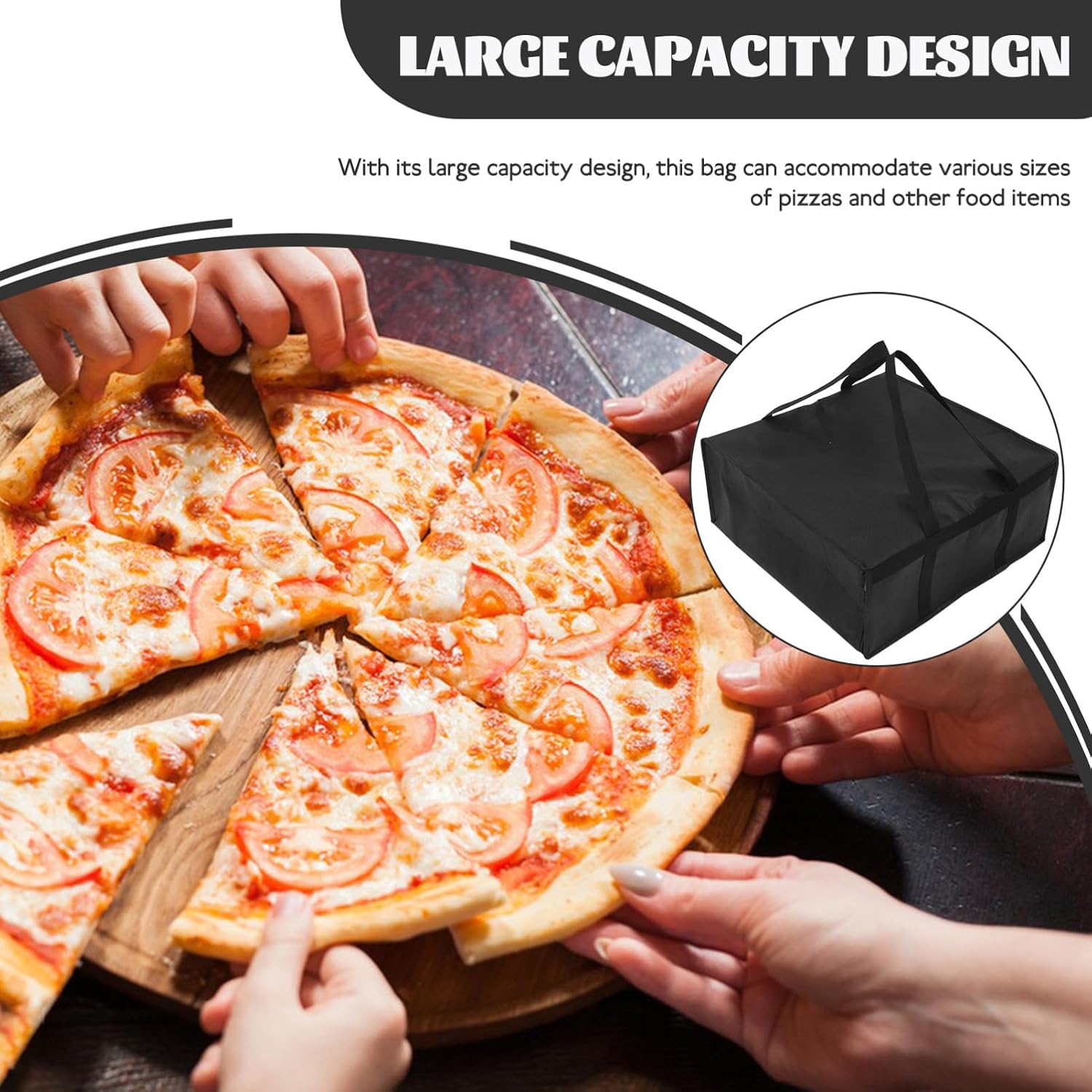 Alipis Insulated Bag 19.68X19.68X8.07In Foldable Thermal Food Carrier Large Capacity Pizza Warmer Bag with Shoulder Strap for Takeout Food Transport