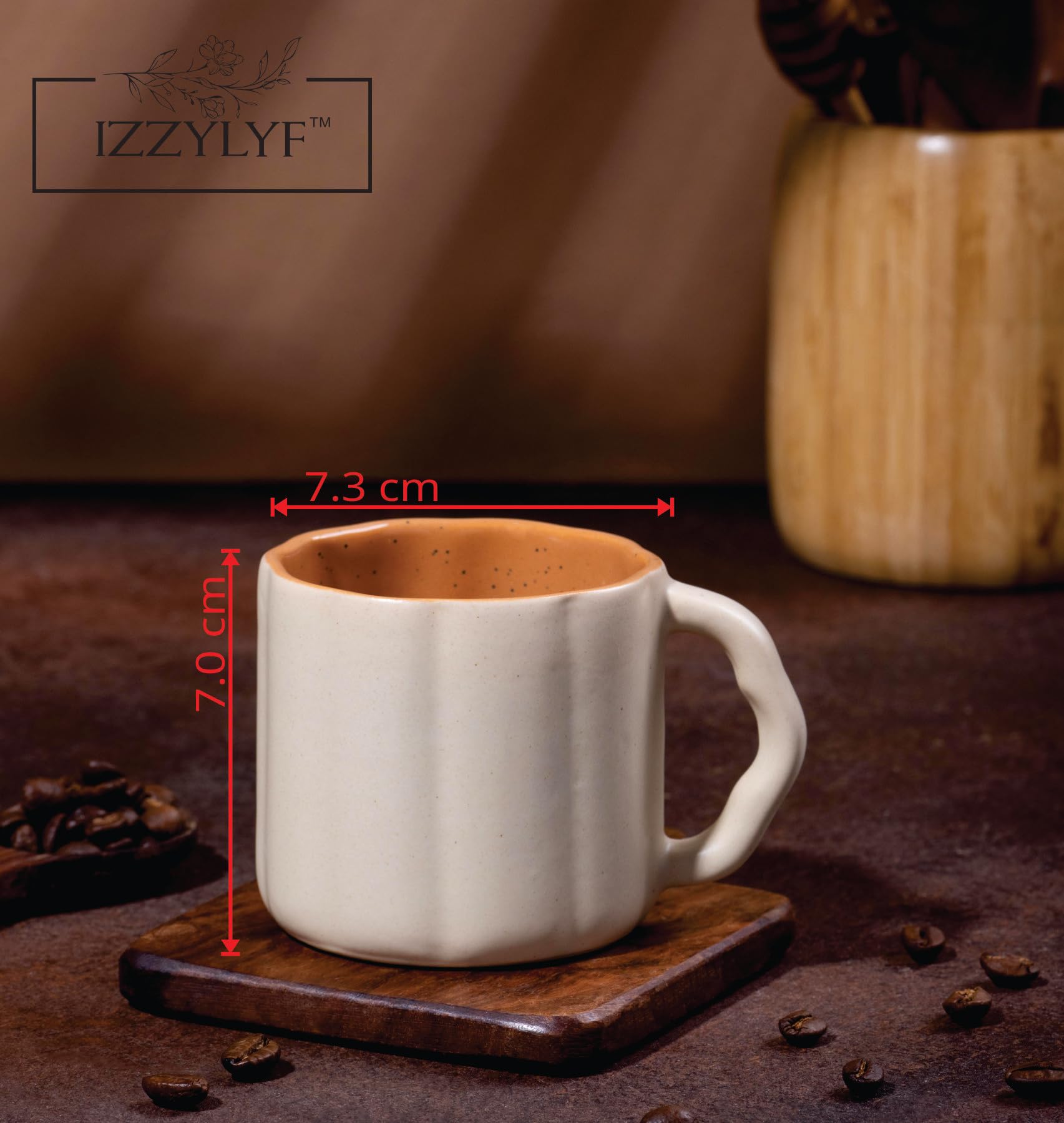 IZZYLYF 'MistyCurve Brown' Ceramic Tea Cups Set of 6 (200 ml Each) | Microwave & Dishwasher Safe Tea Cups with Handle for Tea, Coffee & Chai | Tea Cups for Gifting, Home, Cafe & Office Use 3