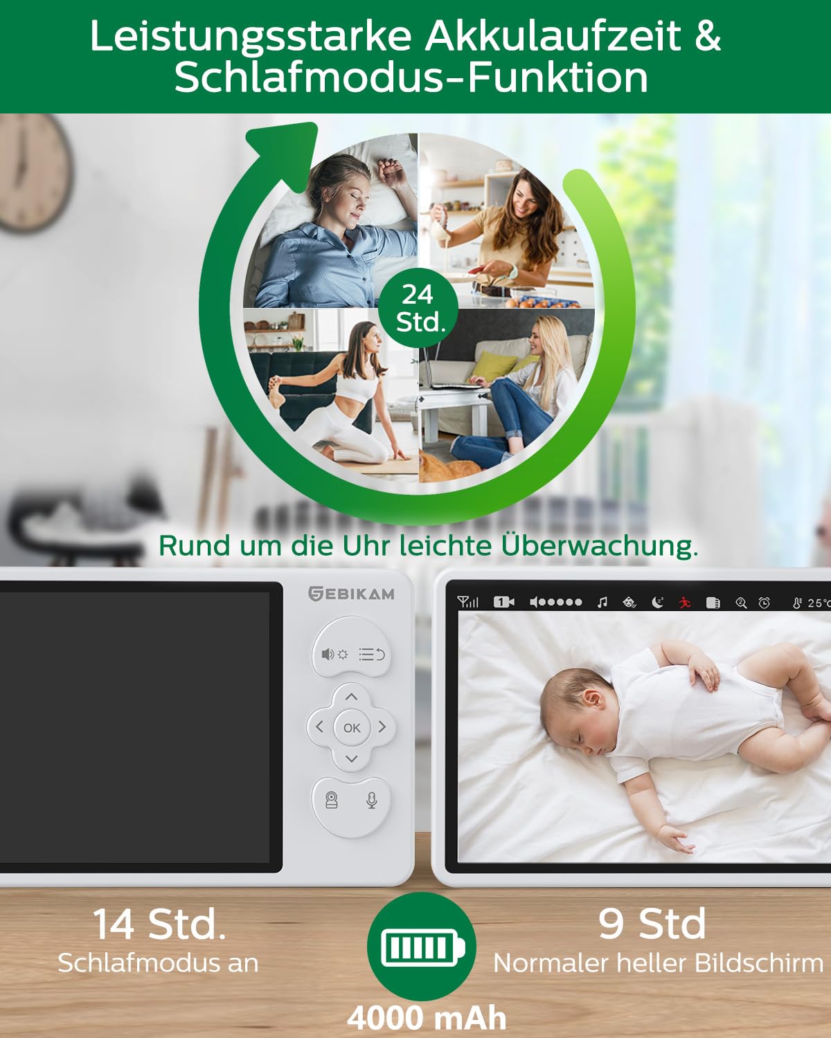 Niania Wideo/Monitor dla Niemowląt | HD 720P, 5,5 Cala Ekran | Bez Wi-Fi/APP | 4000 mAh, PTZ 355°, VOX, Noktowizor, 2-Kierunkowe Audio
