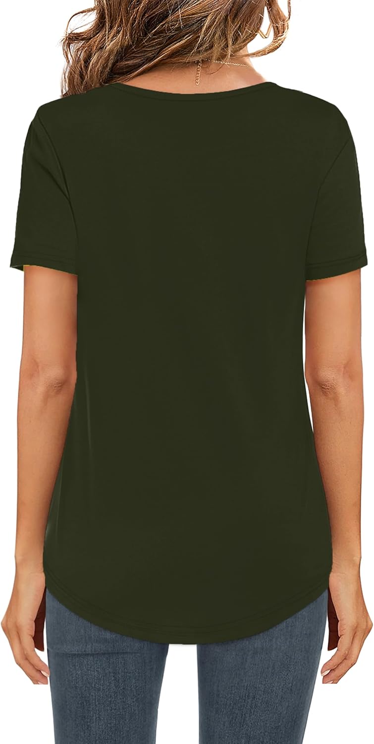 Elesomo Womens T Shirts V Neck Summer Short/Long Sleeve Cotton Tops Tees - Image 4