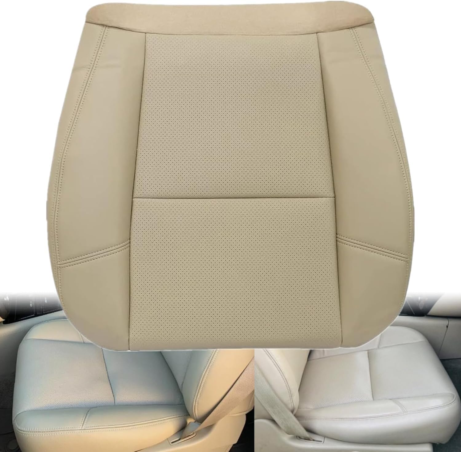 GXARTS Driver Bottom Perforated Leather Seat Cover TAN Compatible with Chevrolet Suburban Tahoe GMC Sierra Yukon Denali 2009 2010 2011 2012 2013 2014