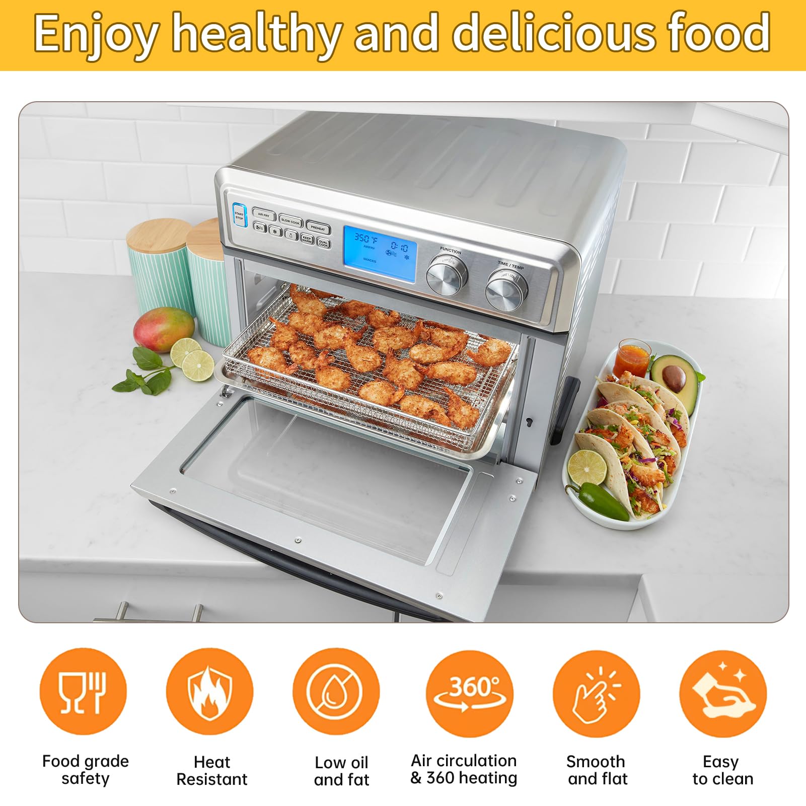 Air Fryer Tray Replacement for Cuisinart TOA-95 Toaster Air Fryer Convection Oven, 11.5 * 10'' Non-stick Mesh Air Fryer Stainless Steel Basket Wire Rack Accessories Parts, Dishwasher Safe