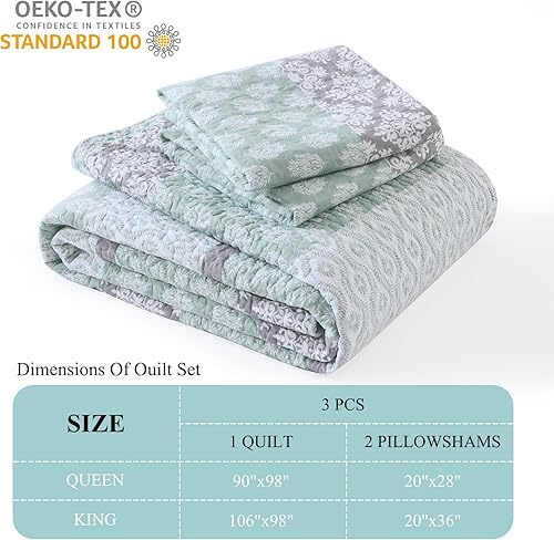 Miniatura 3 de DDUOXIN Colcha Floral Tamaño King - Edredón King Reversible 100% Algodón con 2 Fundas de Almohada, Colchas Suaves Estilo Granja Edredones Ligeros a