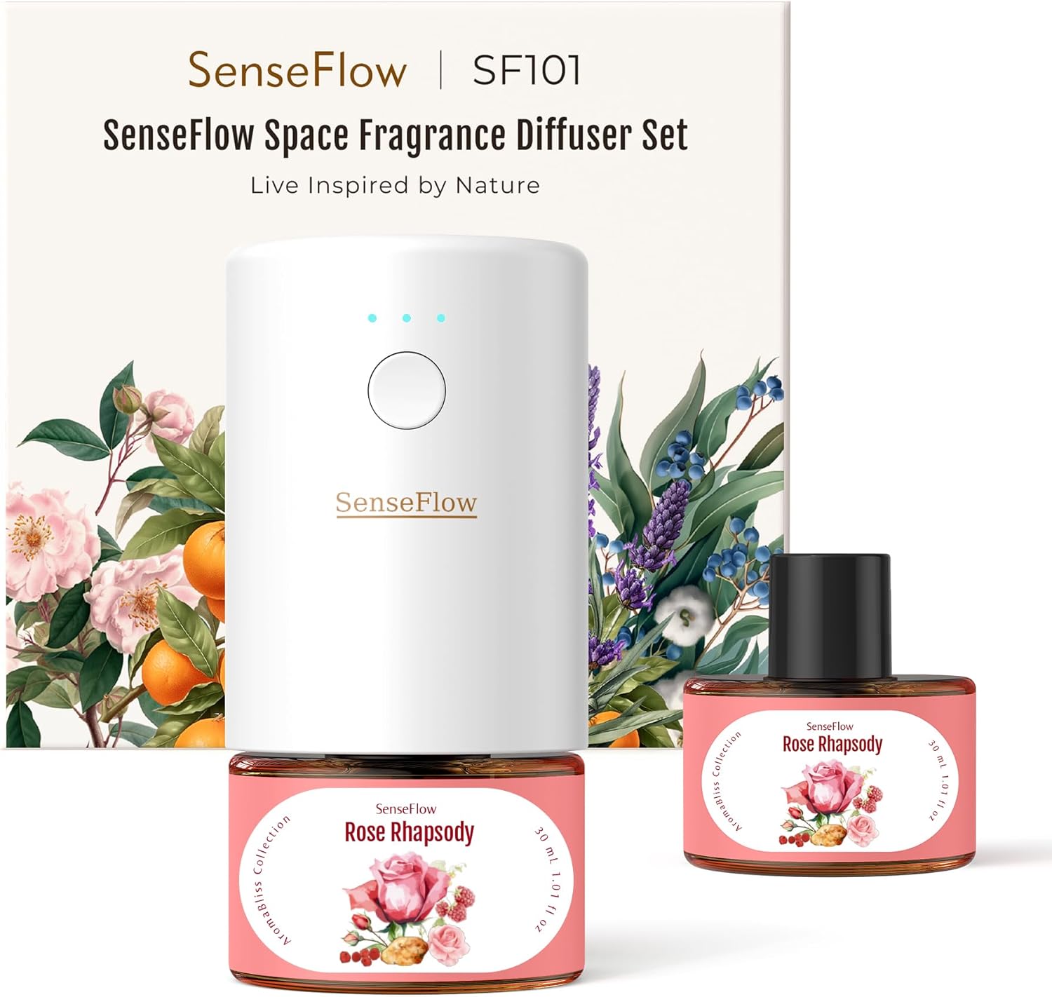 SF101 Waterless Plug-in Air Freshener, 100% Plant-Based Ultrasonic Diffuser, Adjustable 120-Day Scent Air Mist, Covers 100㎡ for Home, Hotel-Rose Rhapsody