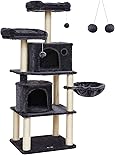 FEANDREA Arbre à Chat, Tour de Jeux, 2 niches, Gris Anthracite PCT90G