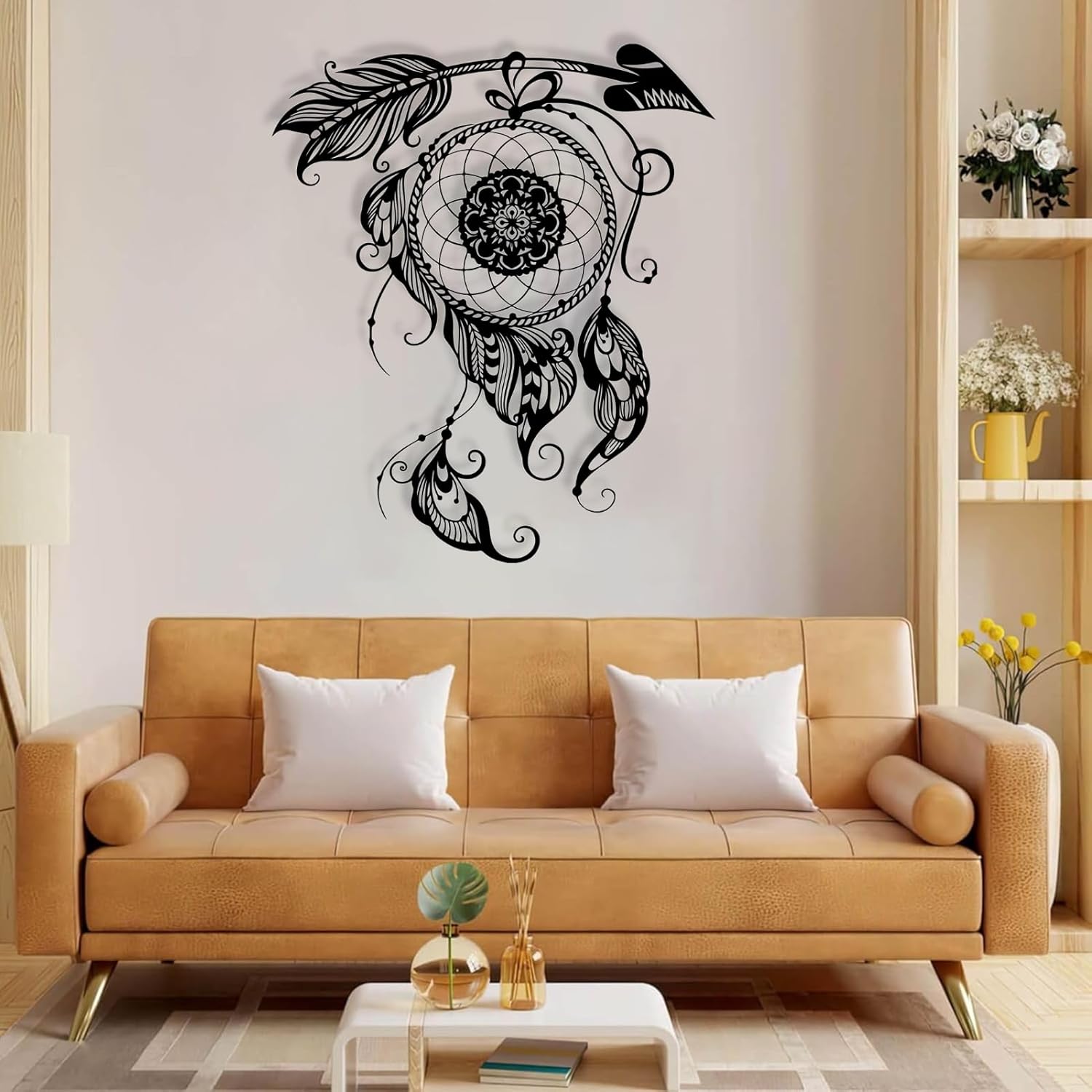 Metal Wall Art Dream Catcher Decor, Dream Catcher Wall Decor Large, Boho Wall Decor, Boho Dream Catcher, Dream Catcher Design, Metal Wall Decor, Interior Decor (Black, 30"x26"/76x66cm)