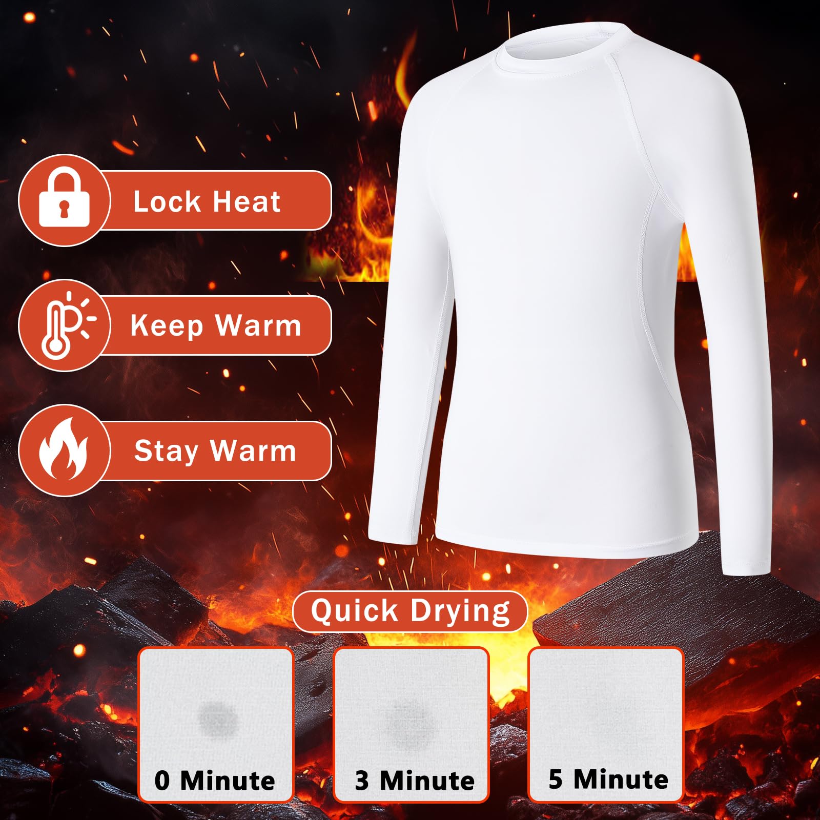 HYCOPROT Camiseta Térmica Manga Larga Niños Ropa Interior Forro Polar Transpirable Esquiar Invierno Fútbol Senderismo Ciclismo