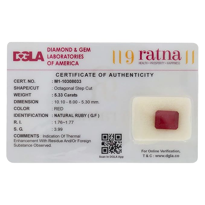 5.01 Ratti Natural Ruby Stone with Lab Certified for Astrological Purpose-M1-10308033
