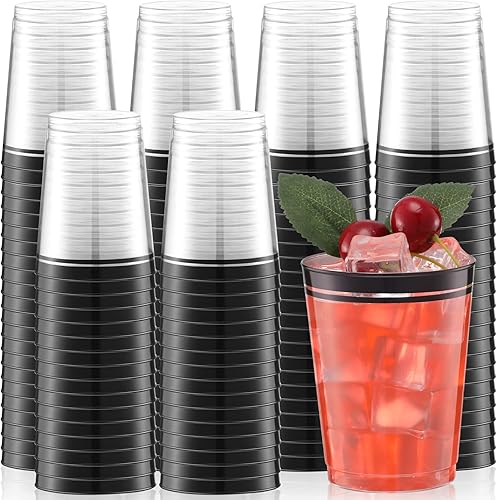 Zubebe 100 vasos desechables de plástico de 10 onzas con borde, vasos de champán transparentes, vasos de doble borde para Mardi Gras, cumpleaños,
