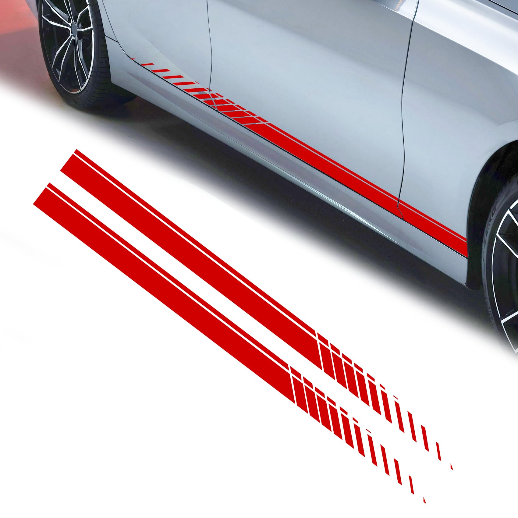 2 adesivi grafici a strisce sportive da corsa, adesivi grafici a strisce per carrozzeria, accessori decorativi per auto, in vinile, fai da te, per la maggior parte dei veicoli (rosso)