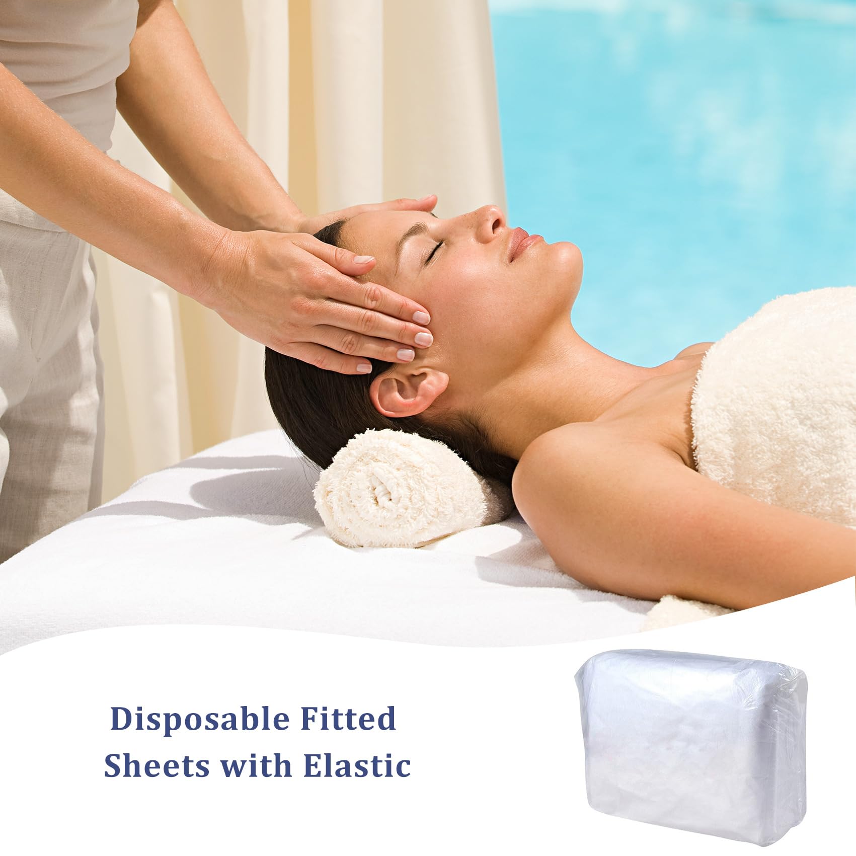 50 sábanas bajeras desechables para mesa de masaje, funda de cama elástica resistente, sábanas bajeras desechables transpirables para spa, tela blanca no tejida, 36 x 85 pulgadas (50 unidades)