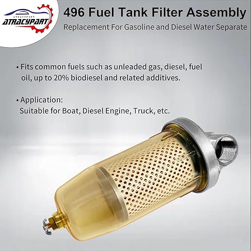 Miniatura 2 de Conjunto de filtro de tanque de combustible 496 Reemplazo para gasolina y agua diésel separada 30 micrones máx. 25gpm 150psi con zinc 1 "NPT tapa