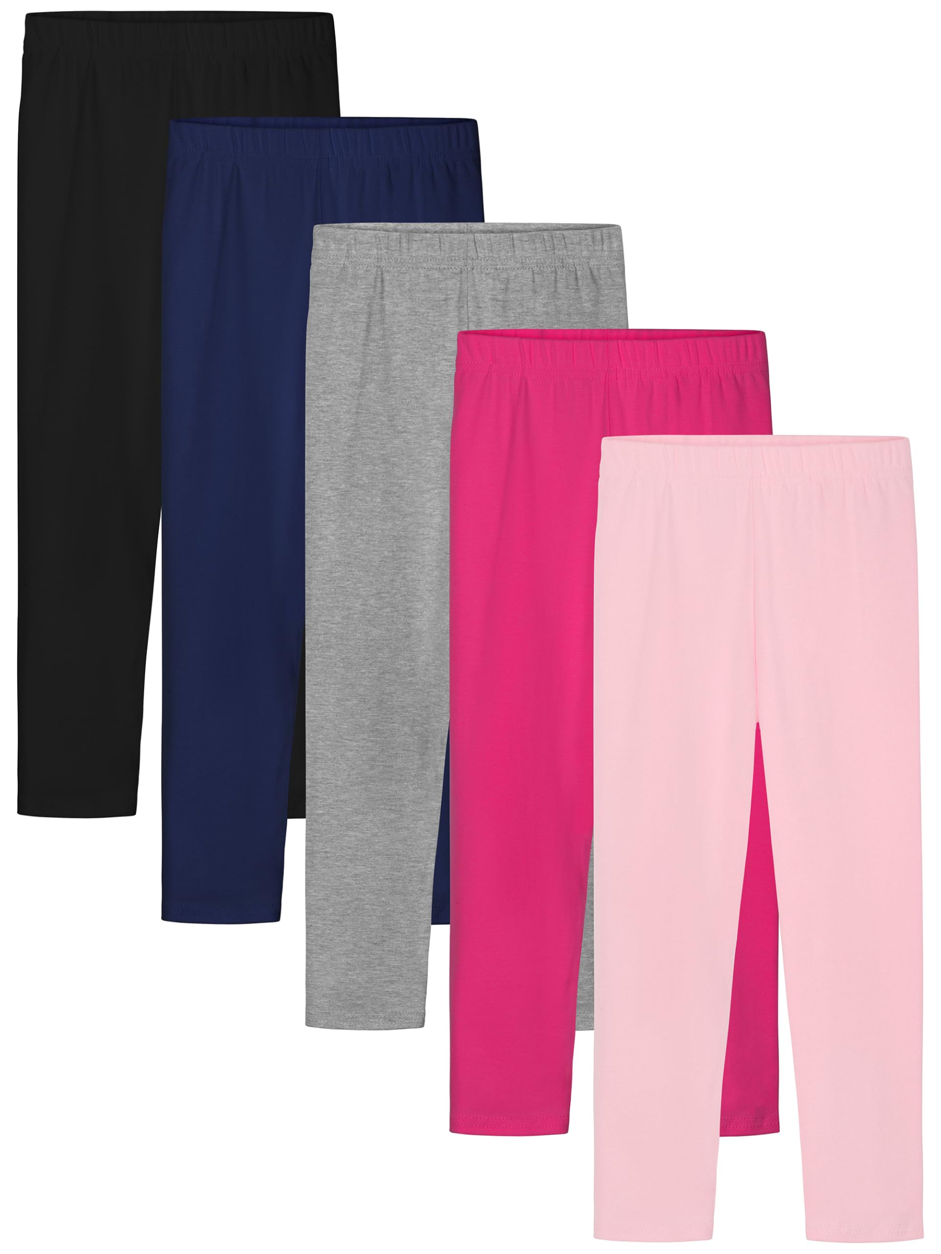 Paquete de 5 leggings de algodón para niñas, longitud completa, suaves, cómodos, cintura elástica, pantalones sin pies