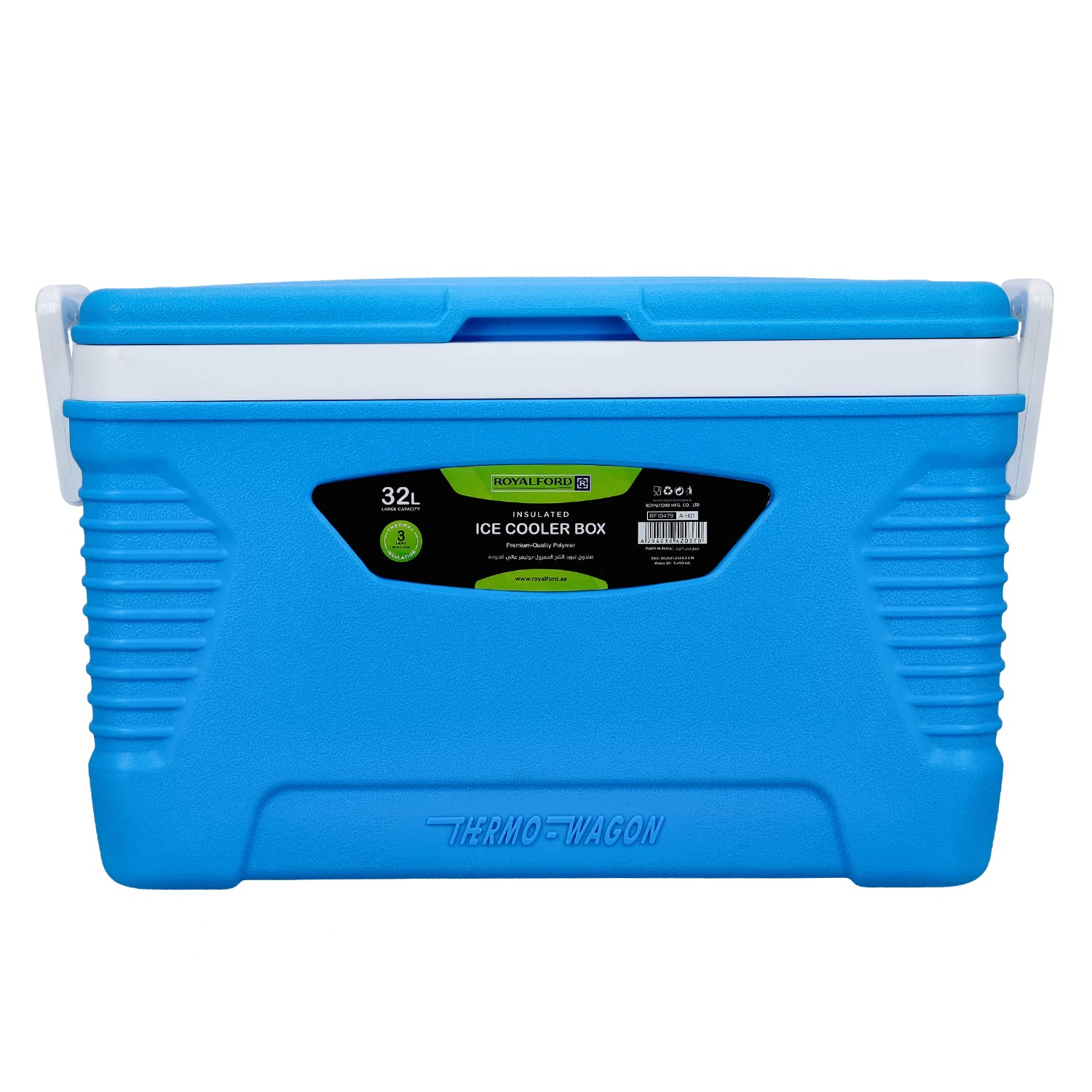 Royalford Insulated Ice Cooler Box, 32L, RF10479 Portable Cooler Box 3 Layer Pp Pu Hdpe Premium Quality Polymer Thermal Insulation Large High PeRFormance Cooler Box Assorted Colors