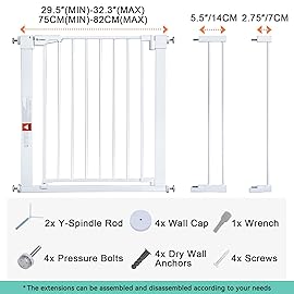 COMOMY 30 Tall Baby Gate for Stairs Doorways, Fits Openings 29.5 to 40.5 Wide, Auto Close Extra Wide Dog Gate for House, Pressure Mounted Easy Walk Through Pet Gate with Door, White