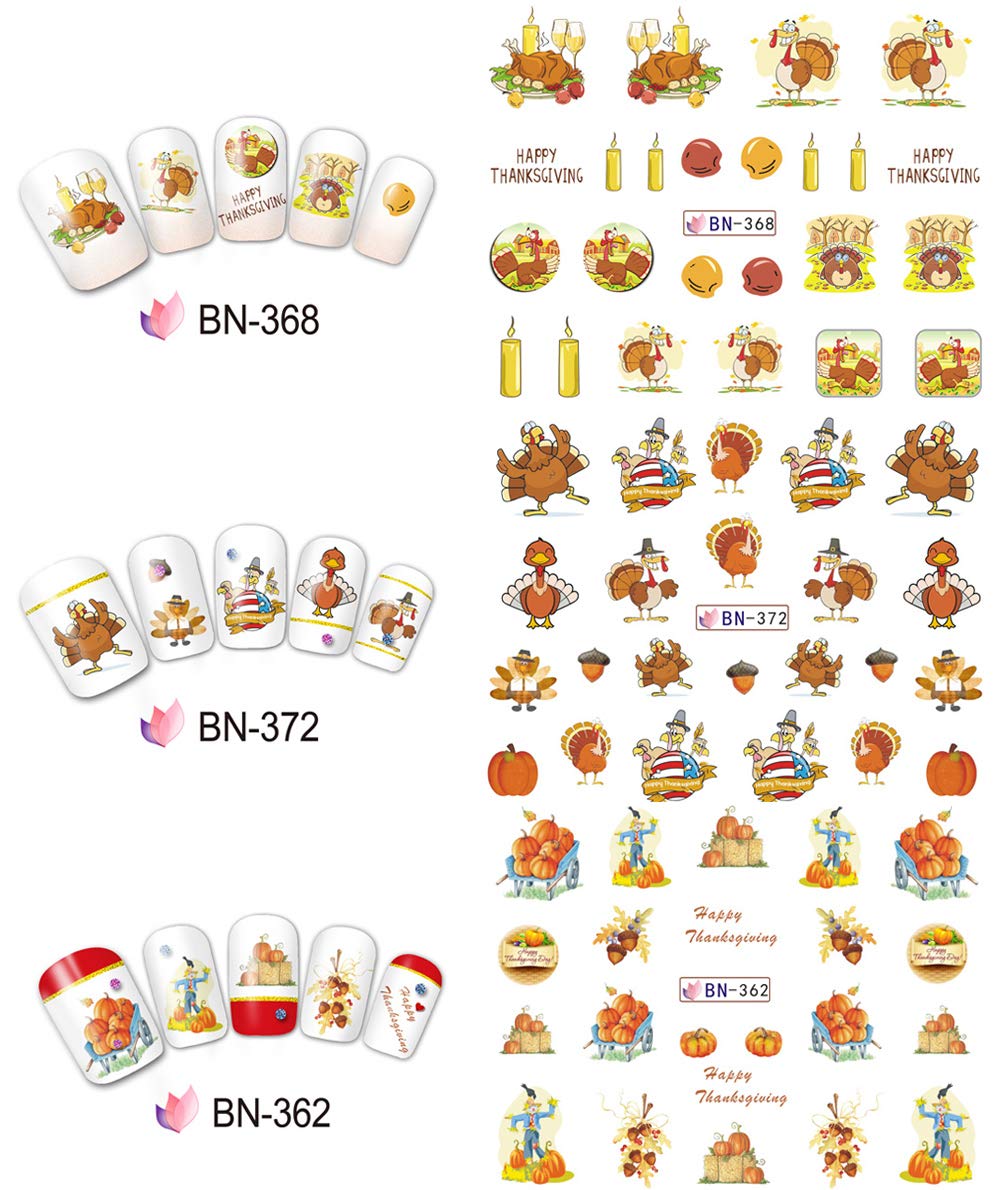 Fall Nail Art Stickers Thanksgiving Nail Decals Accessories 12 Sheets Maple Leaves Pumpkin Water Transfer Autumn Nail Stickers for Women Girls Fingernail Toenail Decoration Manicure Tips Tattoos