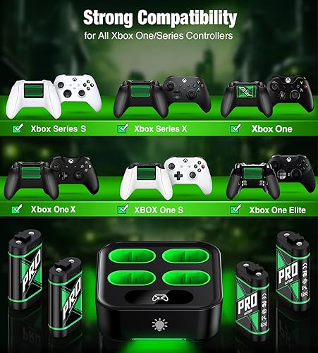 Miniatura 2 de Paquetes de Baterías Recargables de Carga Rápida Mejorados con Control de Luz, Baterías de Controlador Xbox de 4x4080mWh con Base de Carga