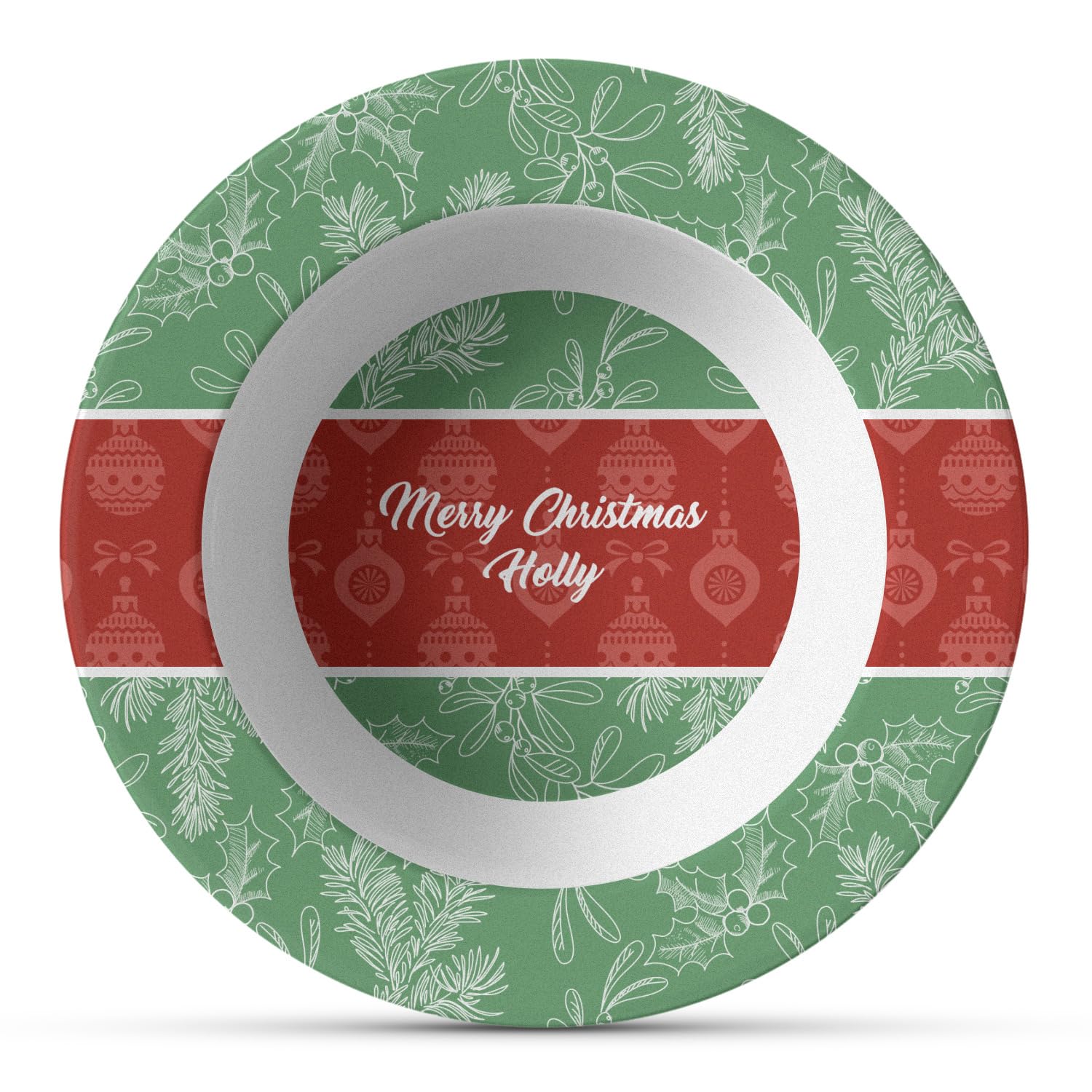 Personalized Christmas Holly Plastic Bowl - Microwave Safe - Composite Polymer