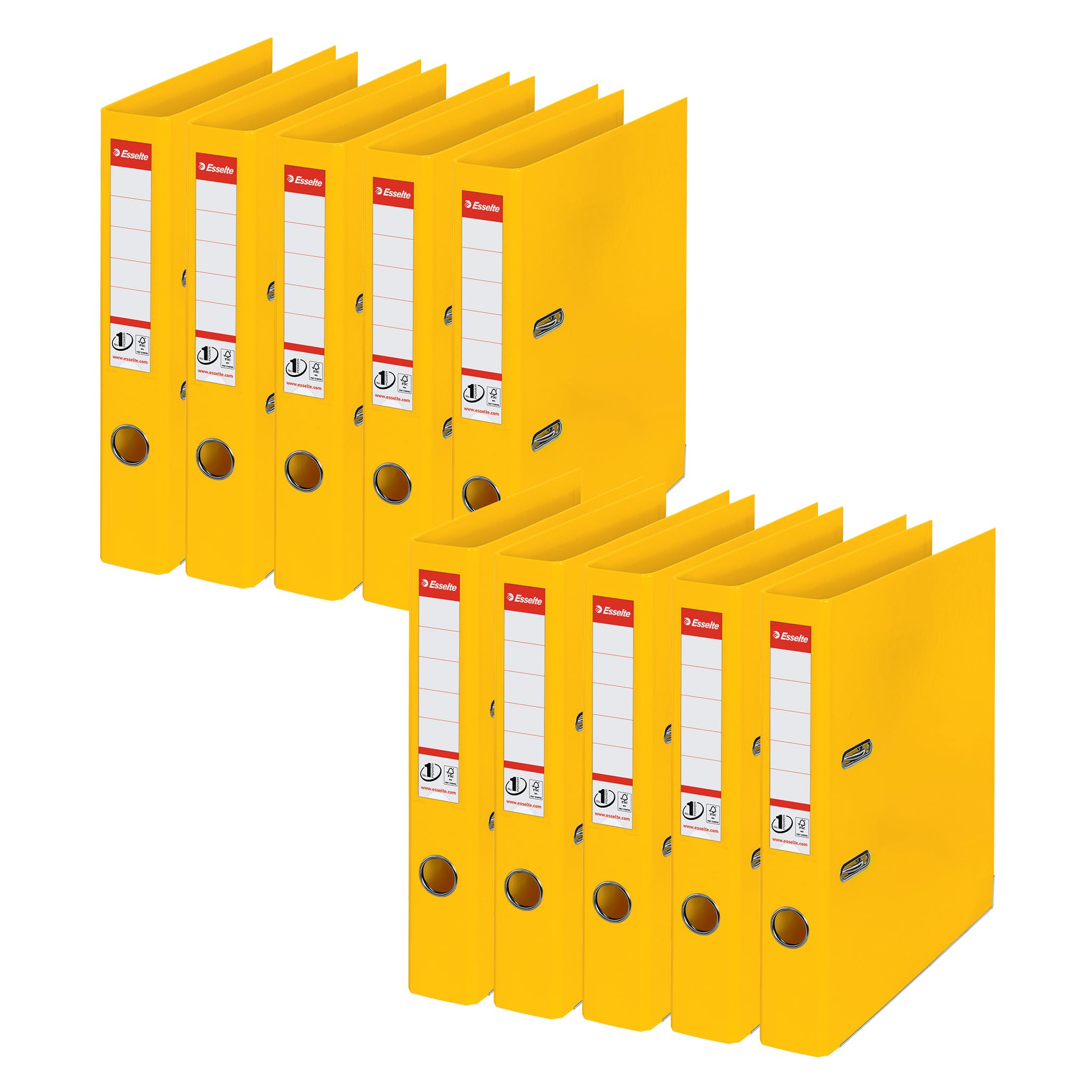 Esselte No. 1 Ordner, A4, 5cm Rückenbreite, aus robustem Kunststoff, gelb, 10er-Pack