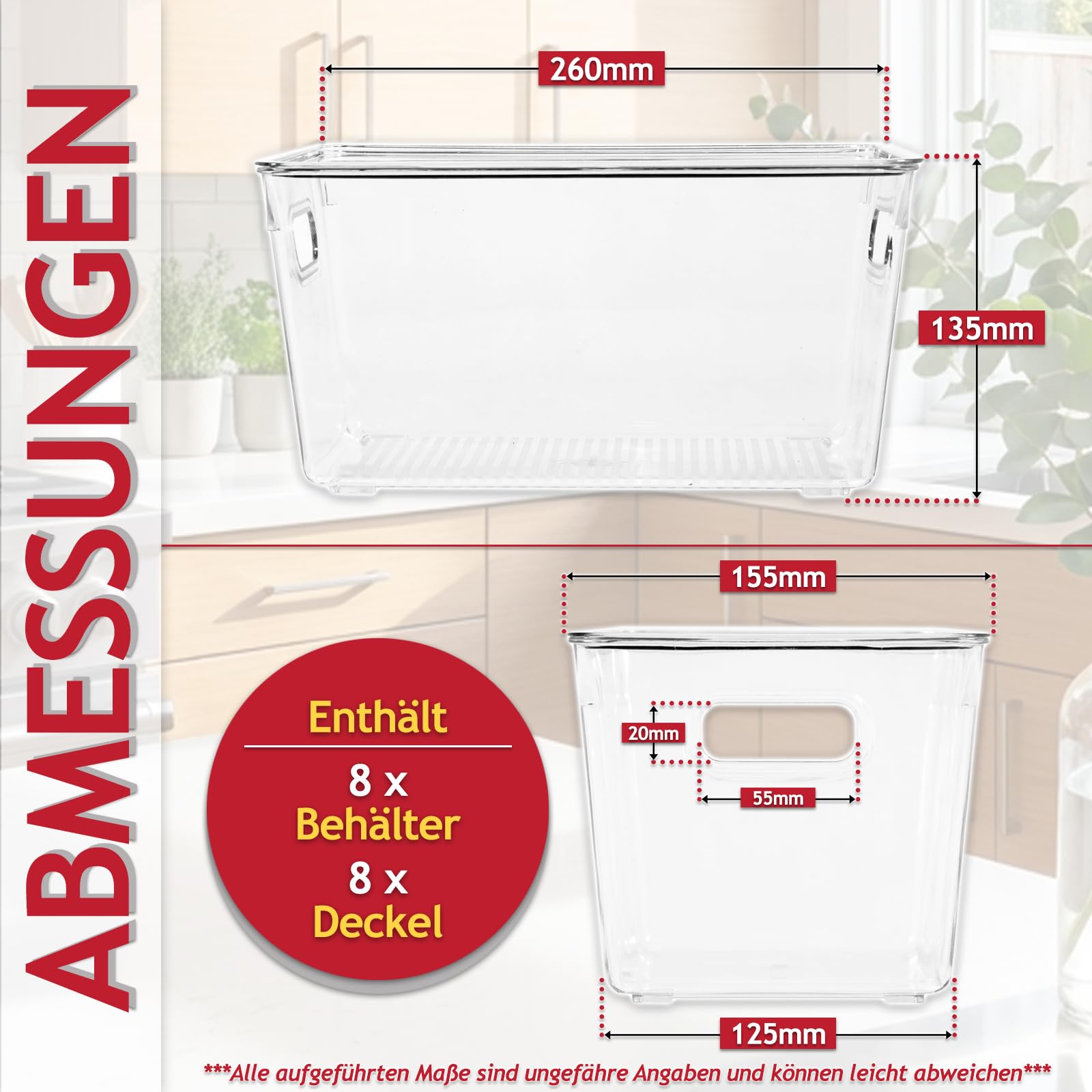 Spares2go Stapelbare Aufbewahrungsbehälter Organizer Box Tabletts mit Deckel Klar Kühlschrank Lebensmittel Getränke Speisekammer Schrank Haushalt Aufbewahrung Schubladen Set (8 Stück)